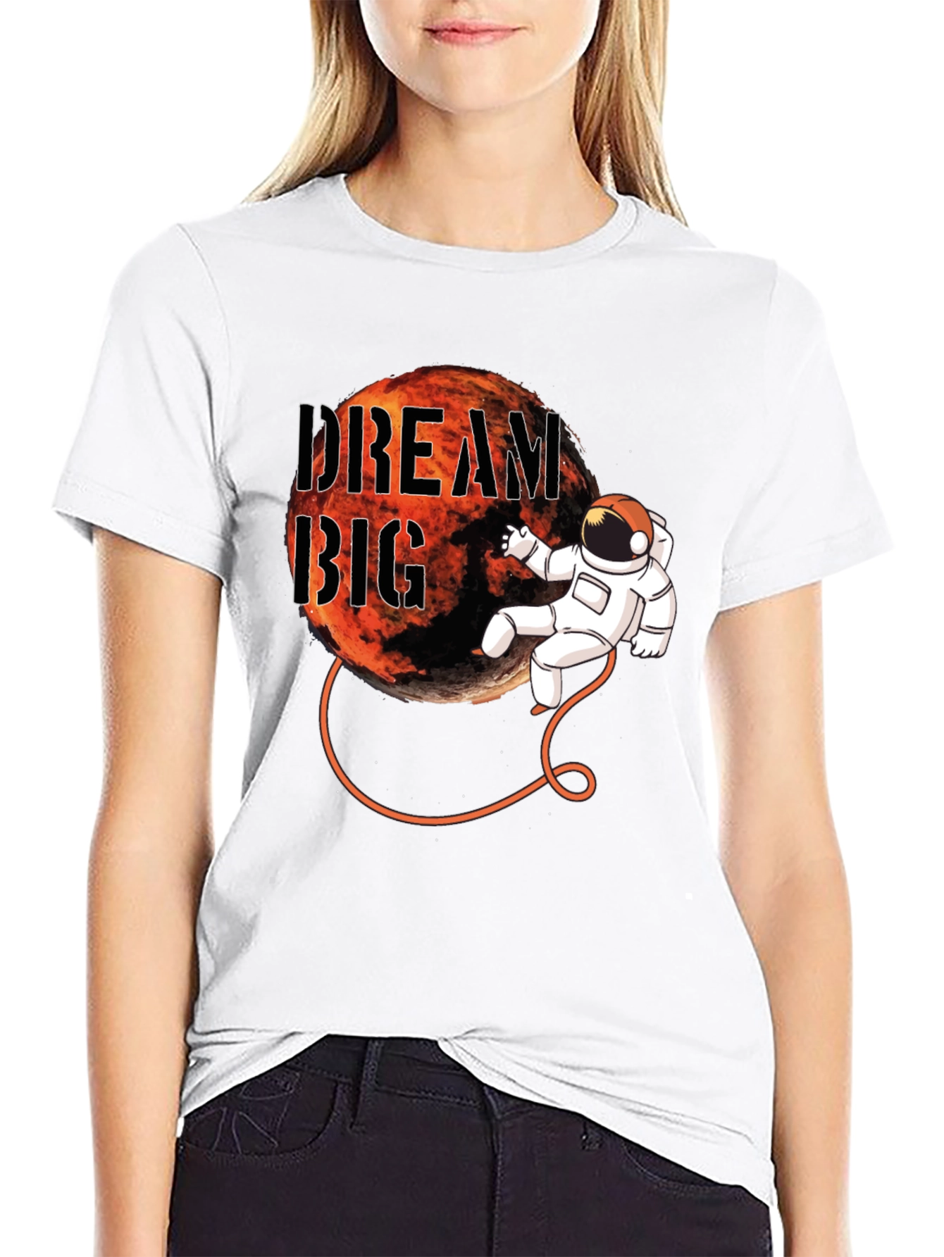 Dream Big Astronaut Graphic Black T-Shirt
