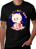 Cute Cat Milk Box Graphic T-Shirt