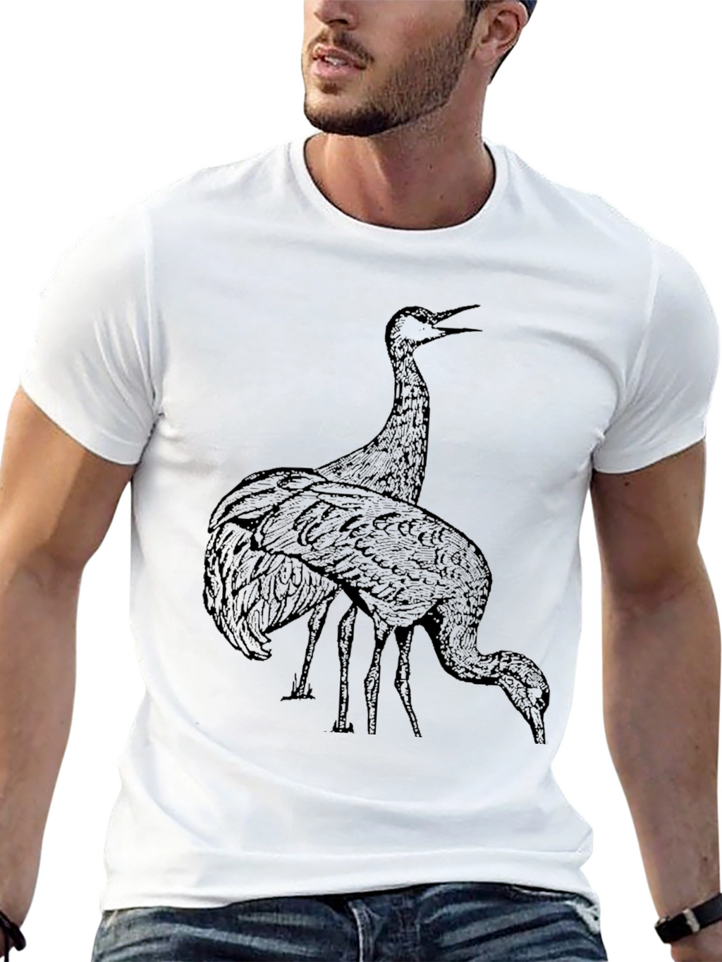 Crane Graphic Tee - Black Crew Neck T-Shirt