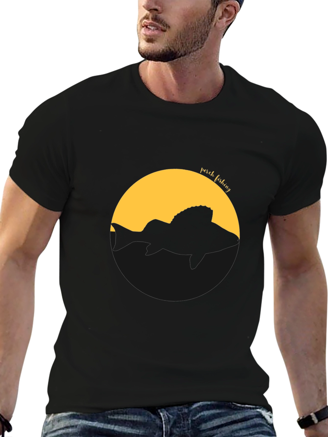 Perch Fishing Graphic Tee - Black Cotton T-Shirt
