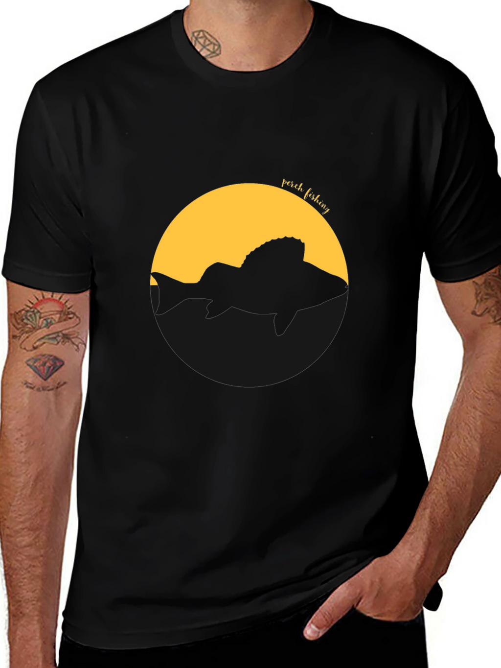 Perch Fishing Graphic Tee - Black Cotton T-Shirt