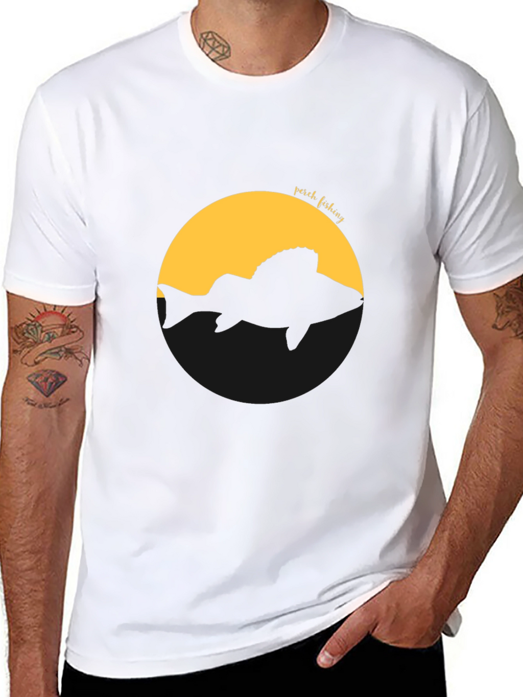 Perch Fishing Graphic Tee - Black Cotton T-Shirt