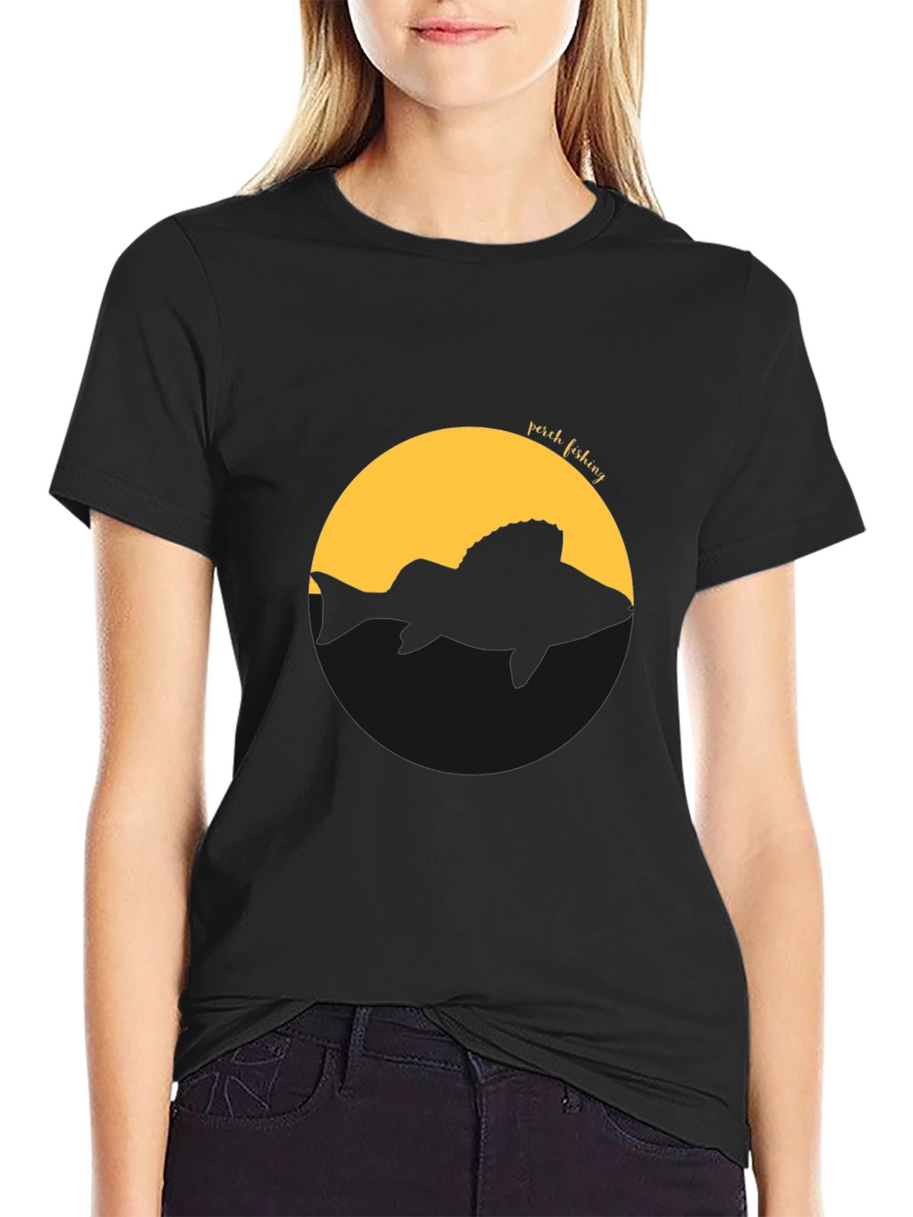 Perch Fishing Graphic Tee - Black Cotton T-Shirt