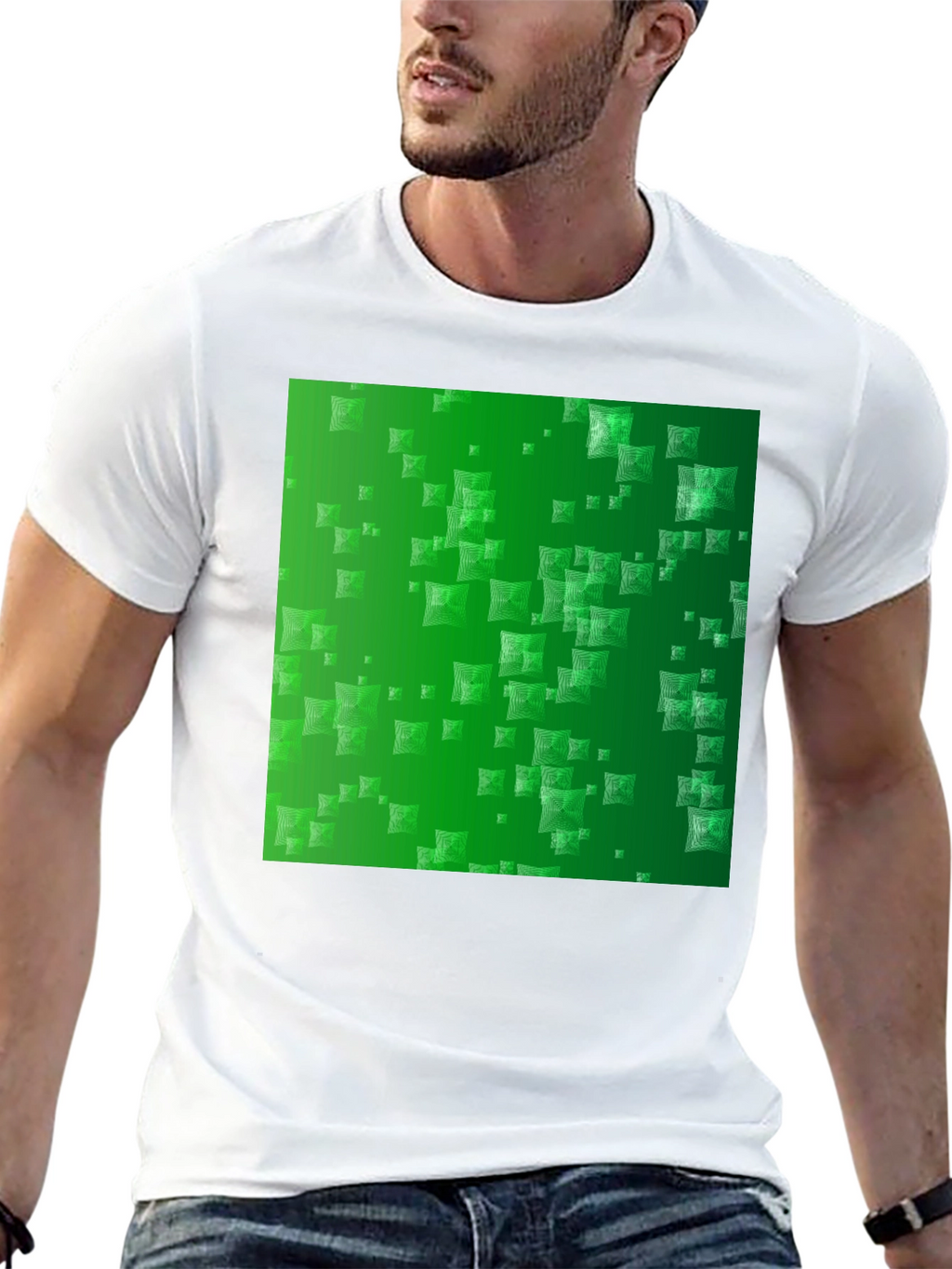 Stylish Black Tee with Green Square Design