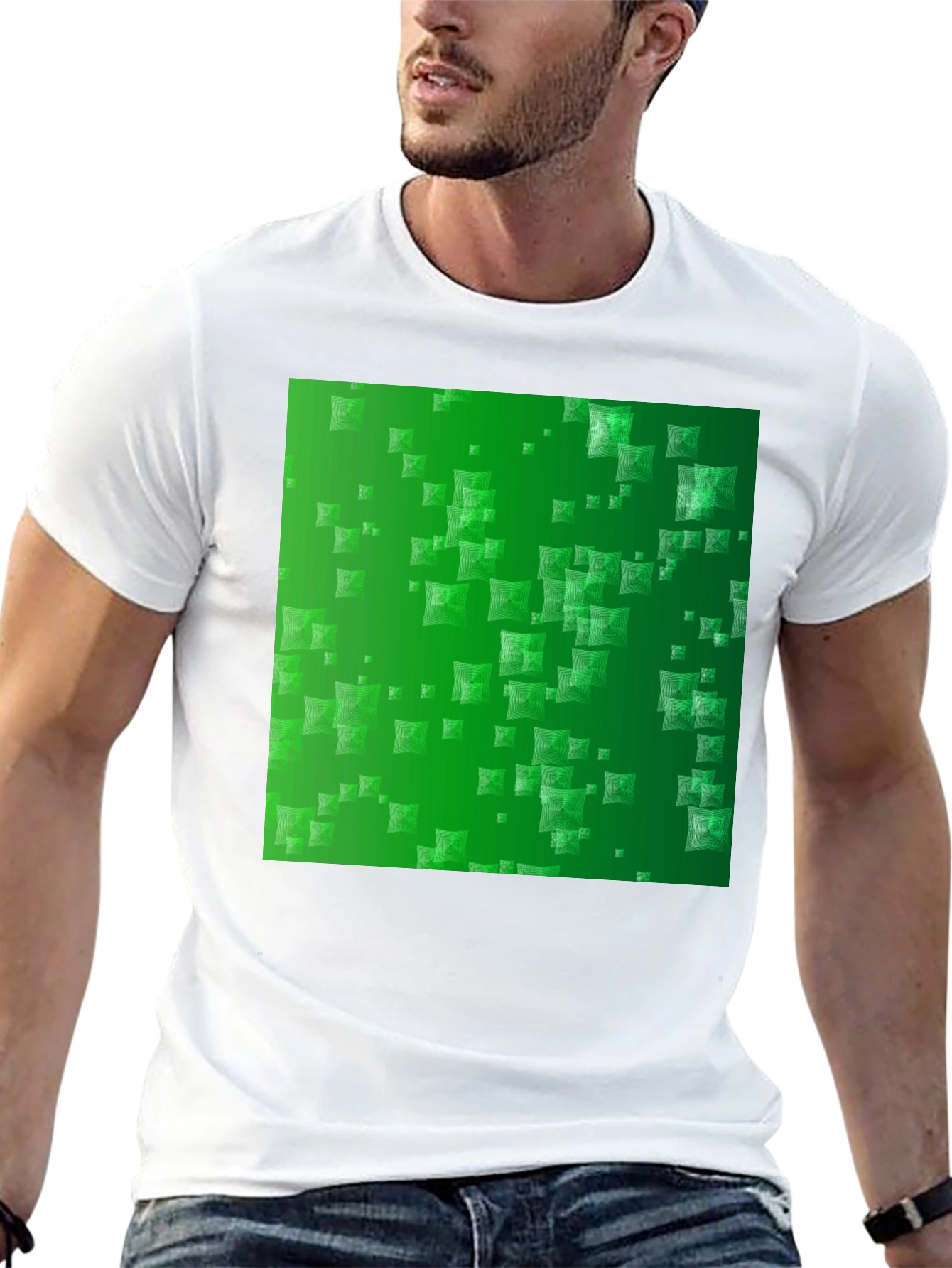 Stylish Black Tee with Green Square Design