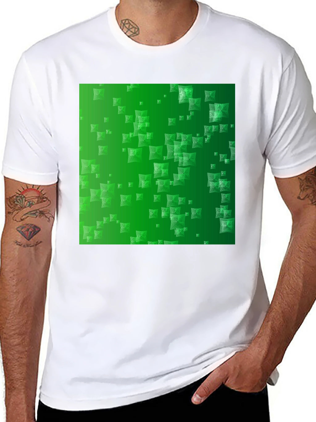 Stylish Black Tee with Green Square Design