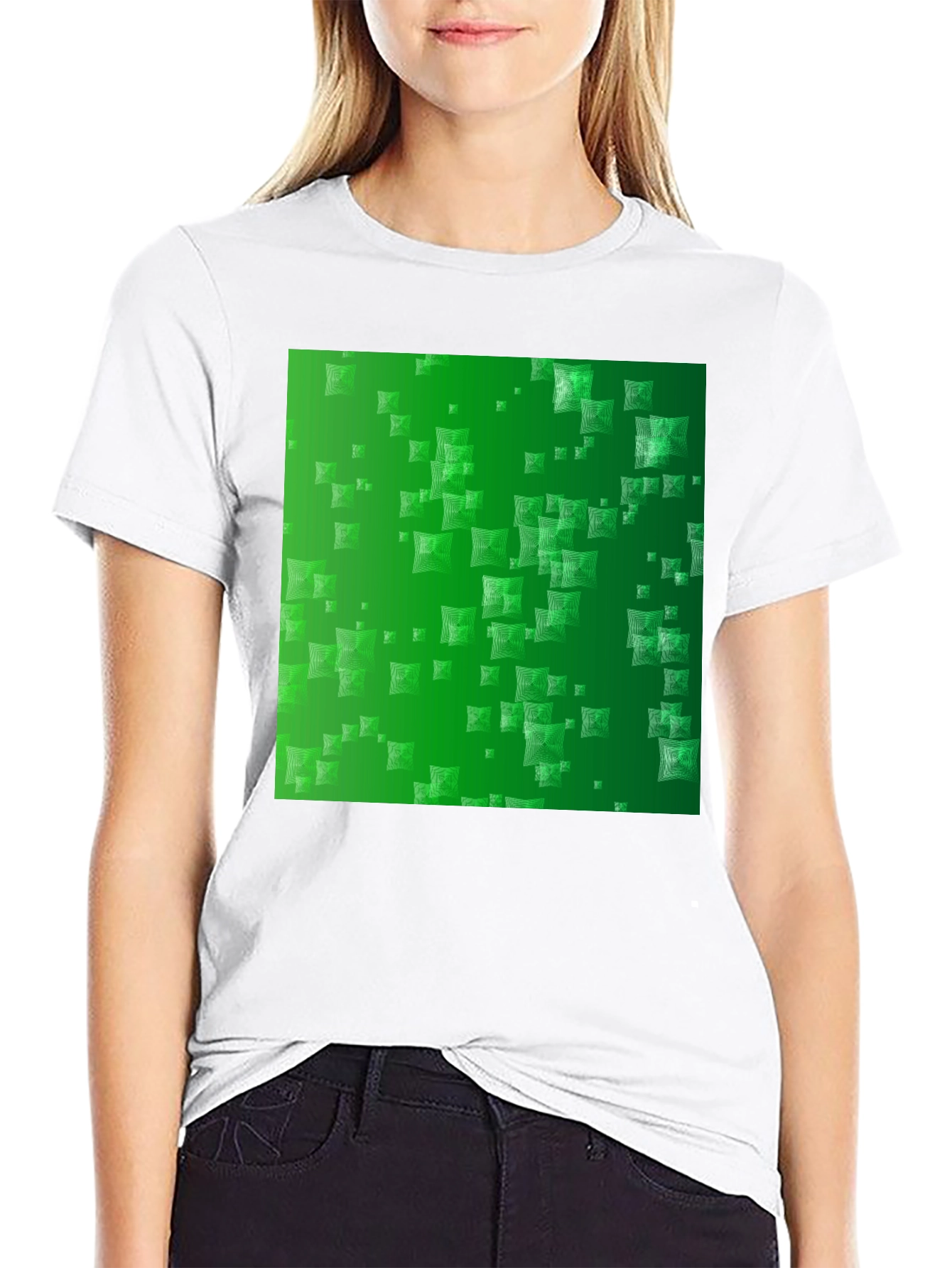 Stylish Black Tee with Green Square Design