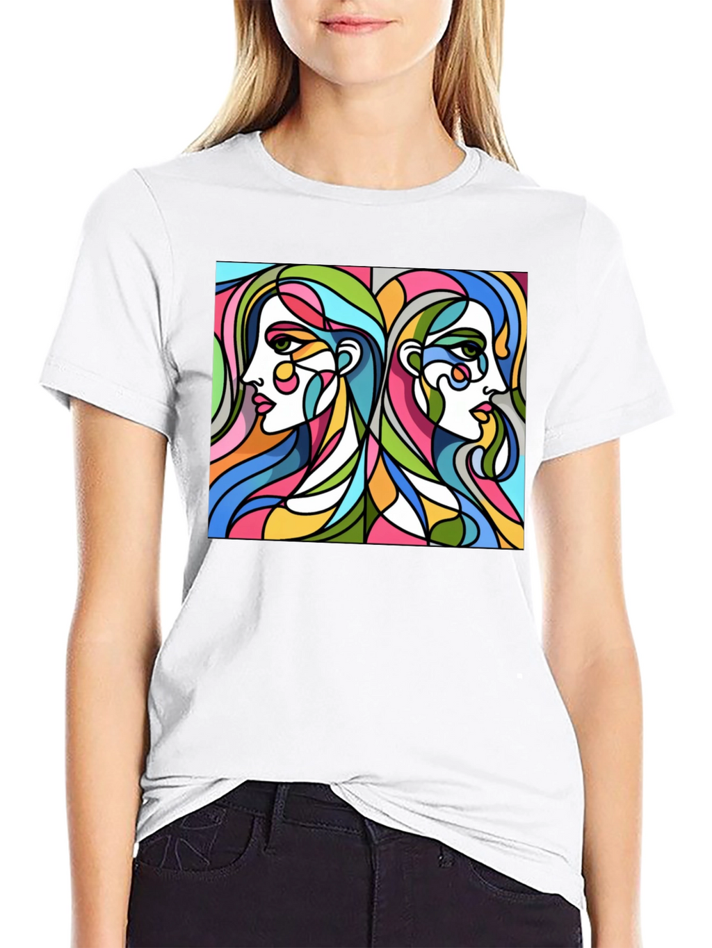 Abstract Women Graphic Tee - Stylish Black T-Shirt