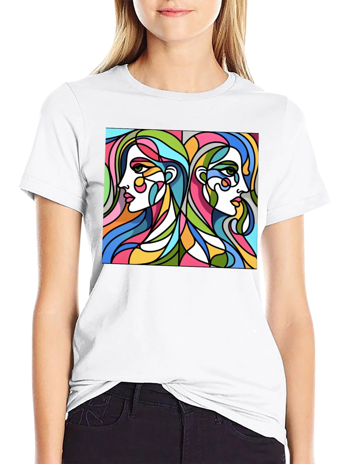 Abstract Women Graphic Tee - Stylish Black T-Shirt