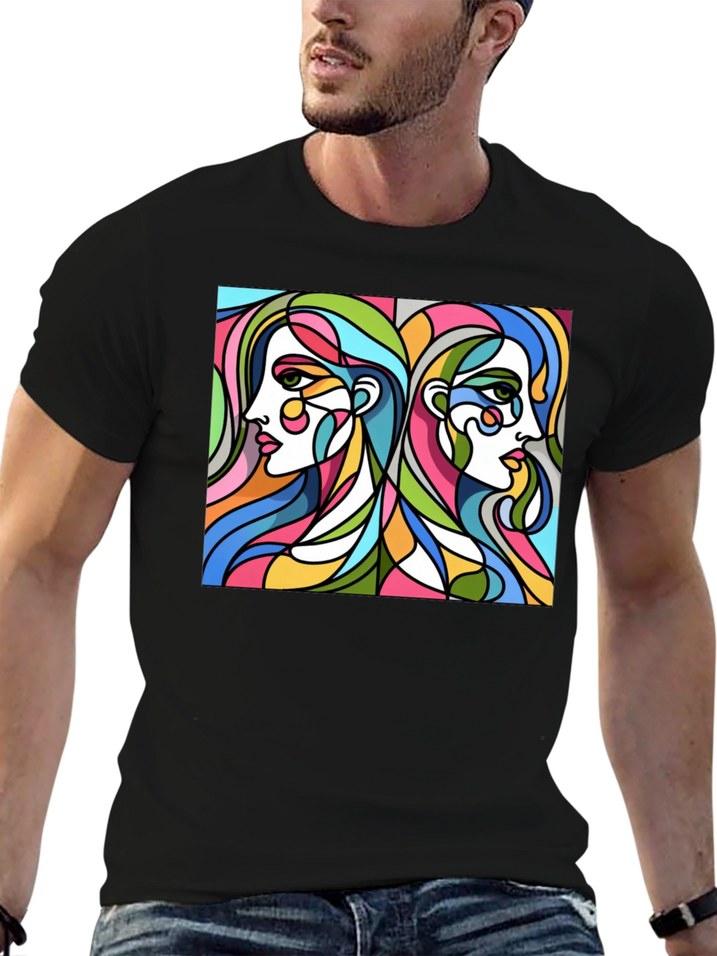 Abstract Women Graphic Tee - Stylish Black T-Shirt