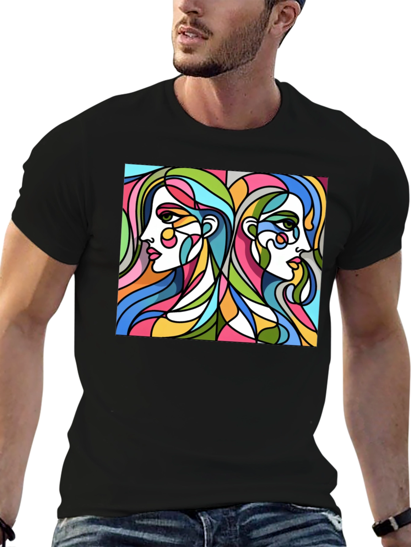 Abstract Women Graphic Tee - Stylish Black T-Shirt
