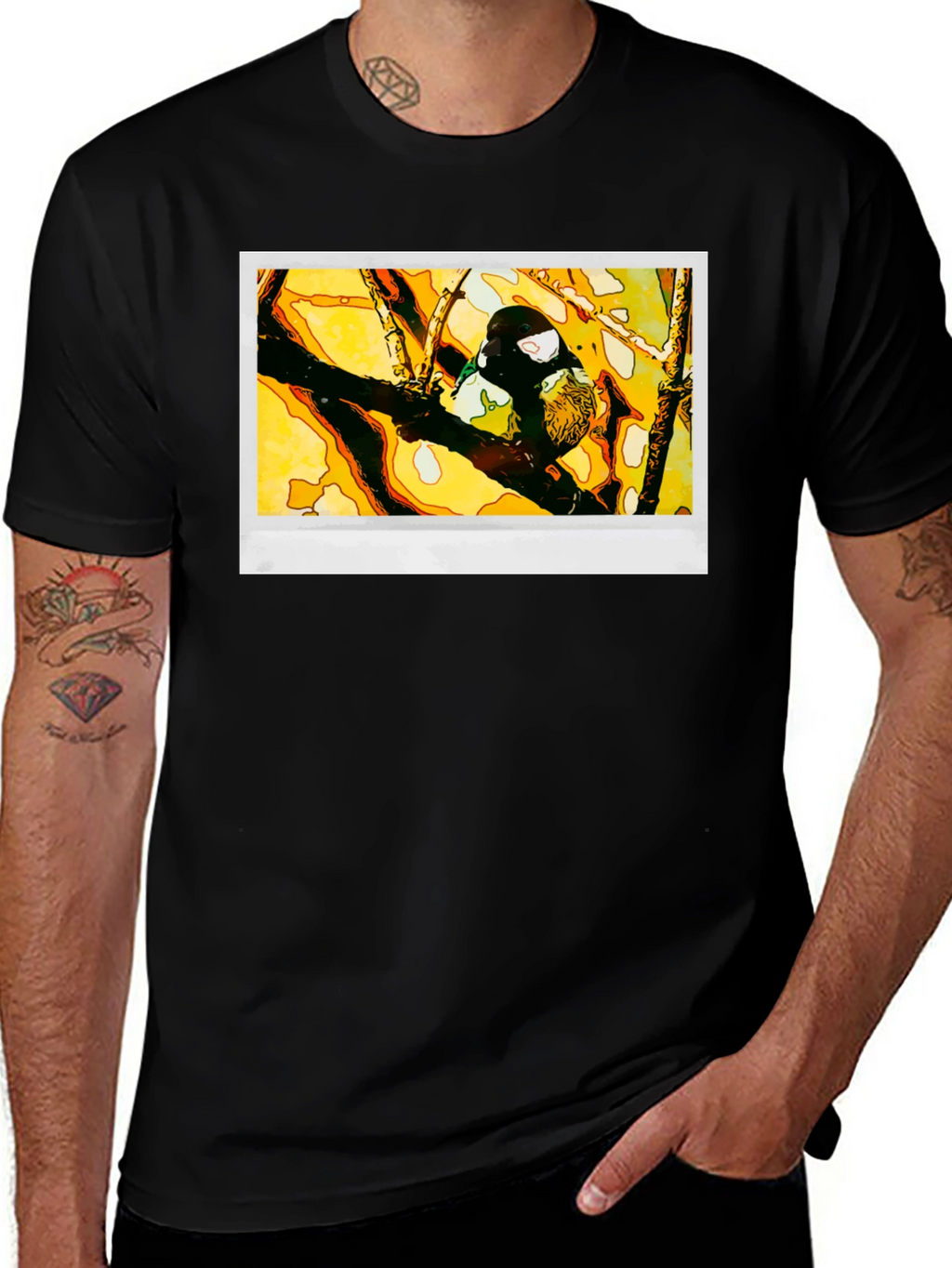 Bird on Branch Graphic T-Shirt - Black