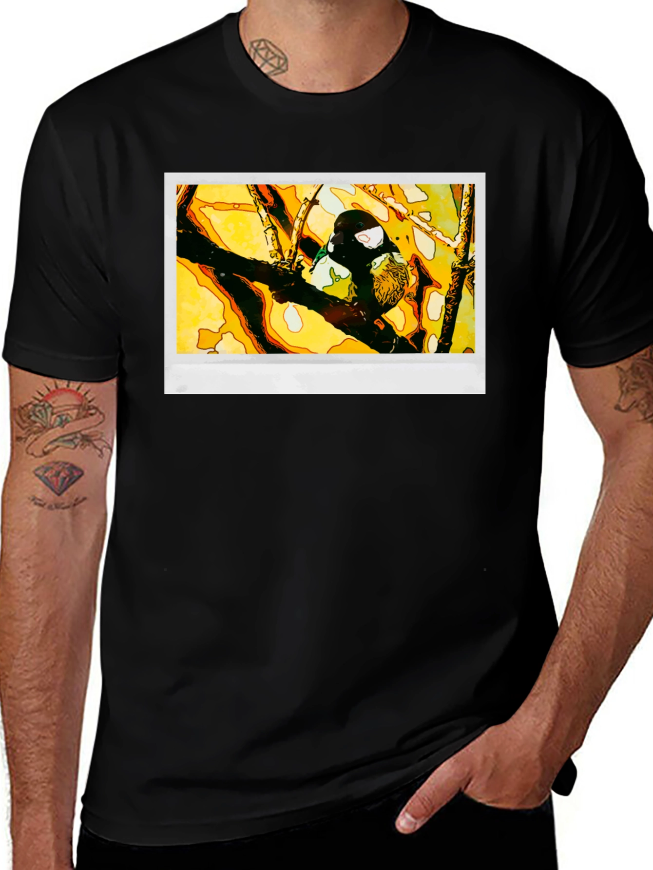 Bird on Branch Graphic T-Shirt - Black