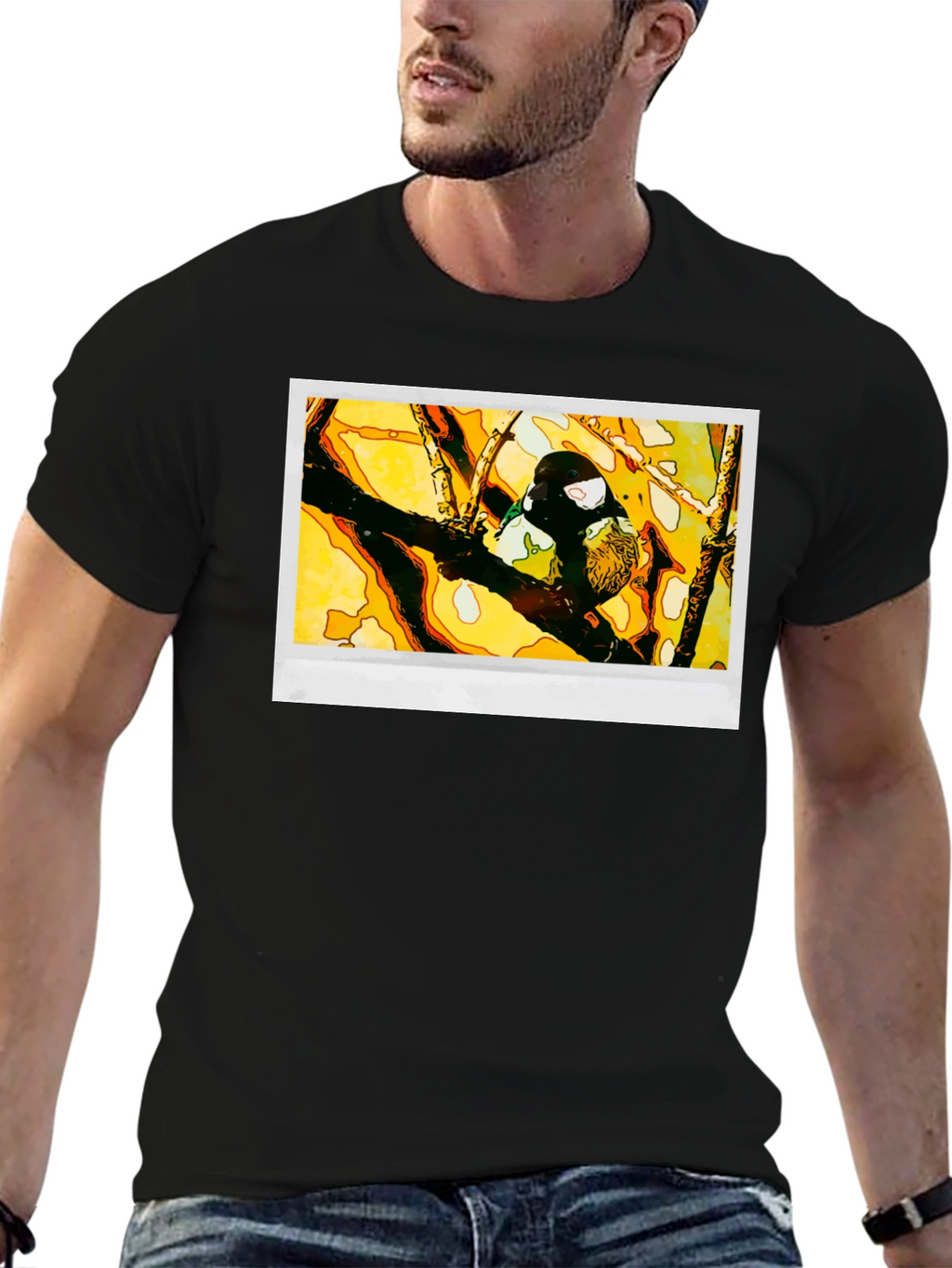 Bird on Branch Graphic T-Shirt - Black