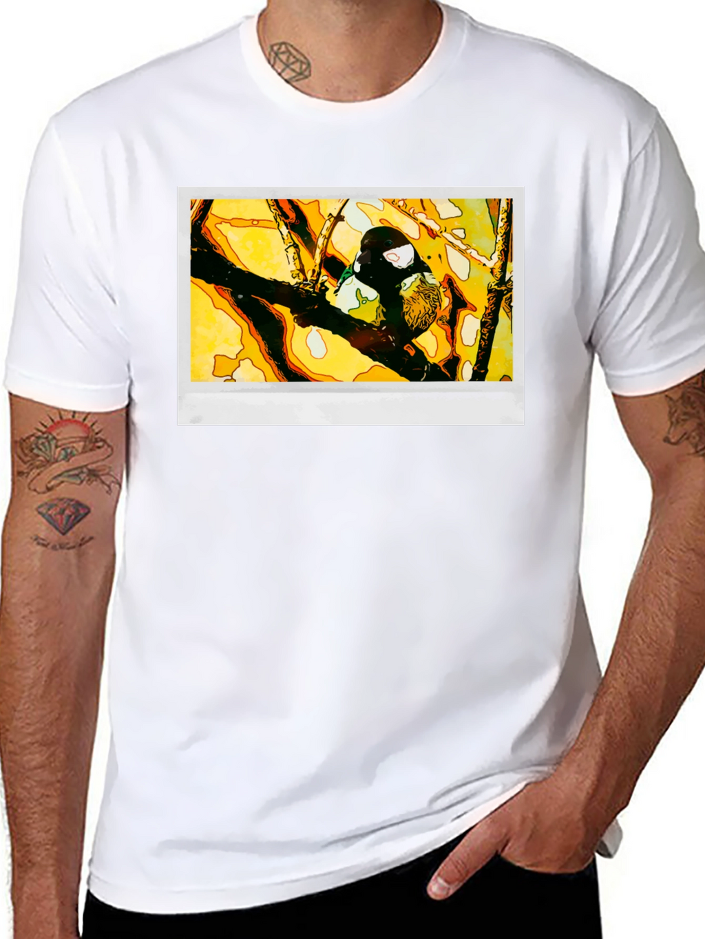 Bird on Branch Graphic T-Shirt - Black