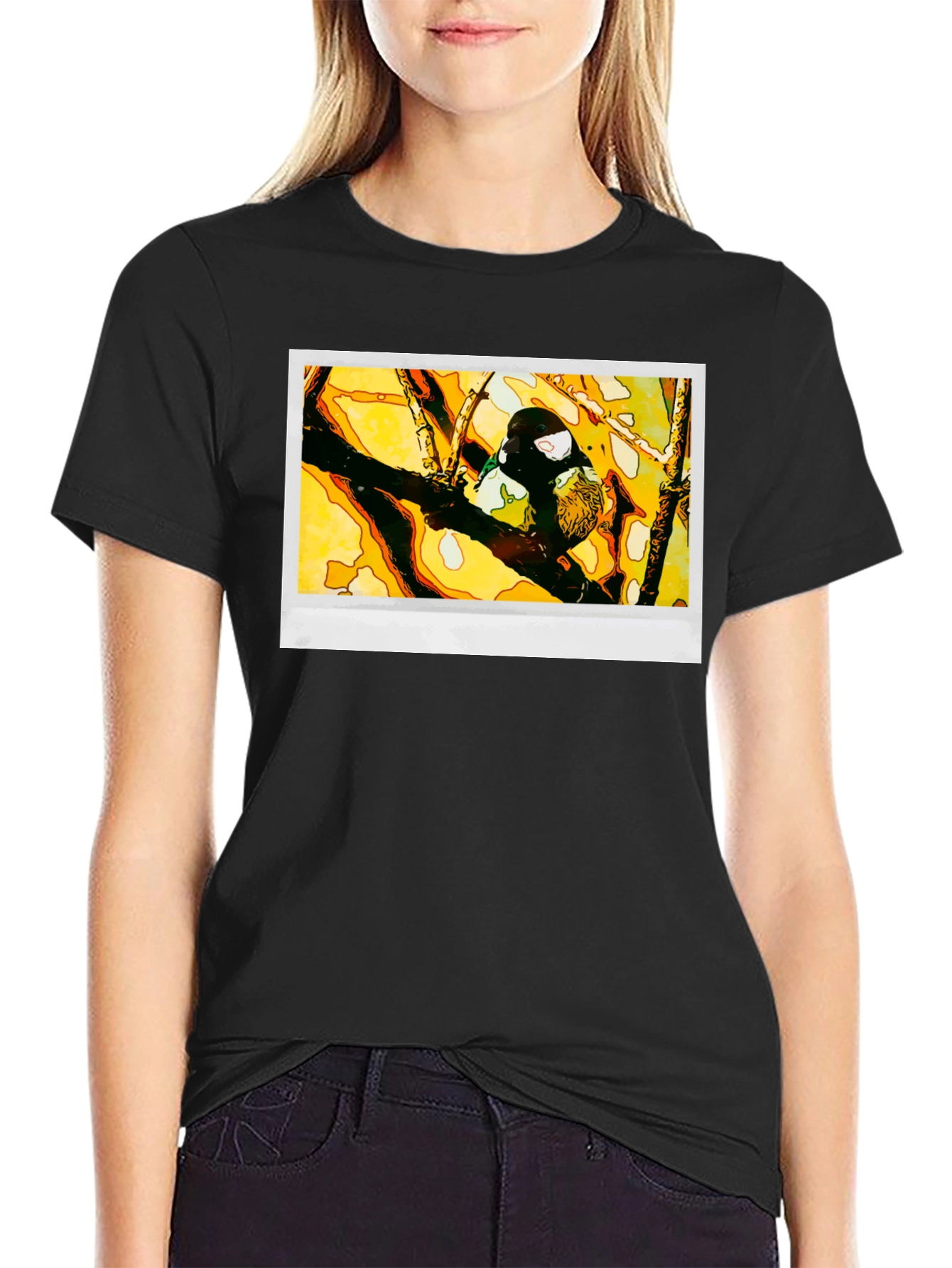 Bird on Branch Graphic T-Shirt - Black
