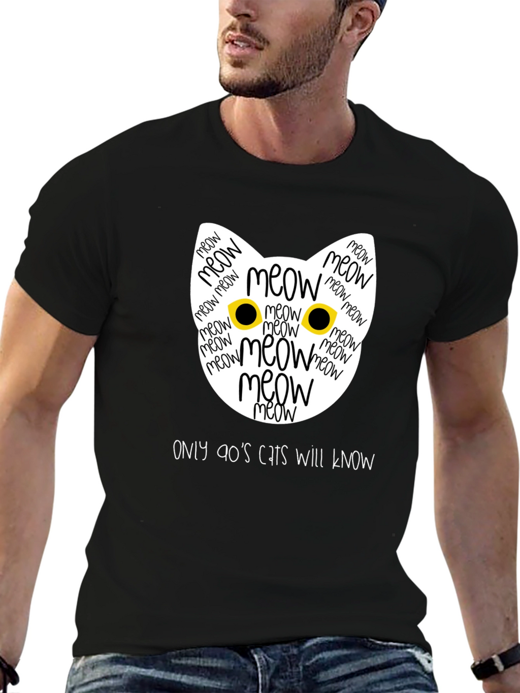 90s Cats T-Shirt - Meow Cat Face Tee