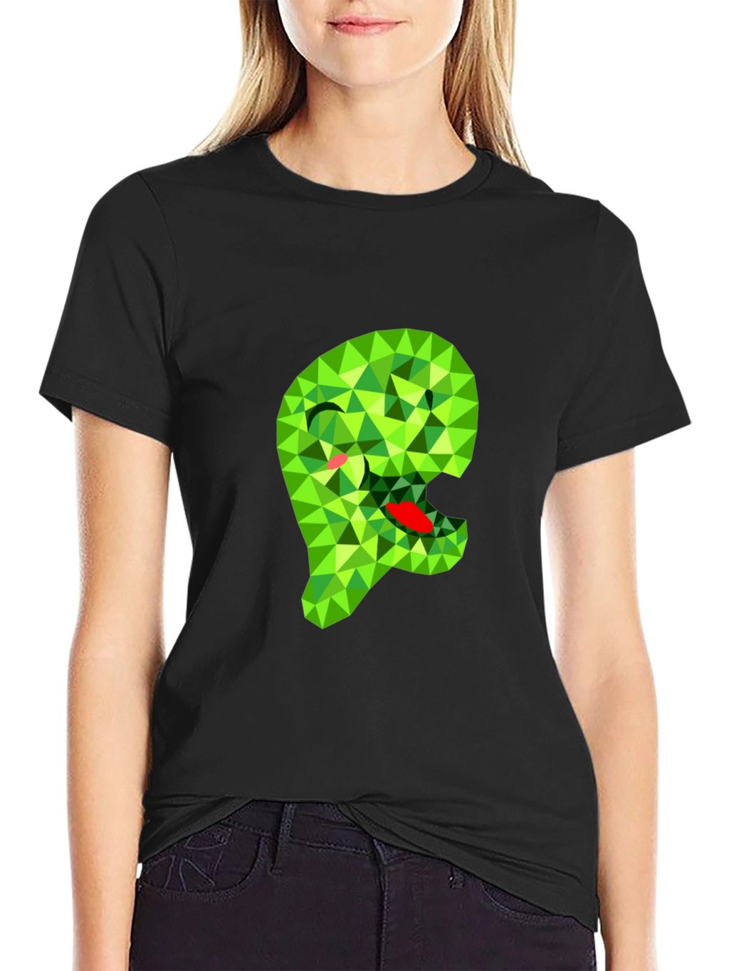 Geometric Green Monster Graphic Black T-Shirt
