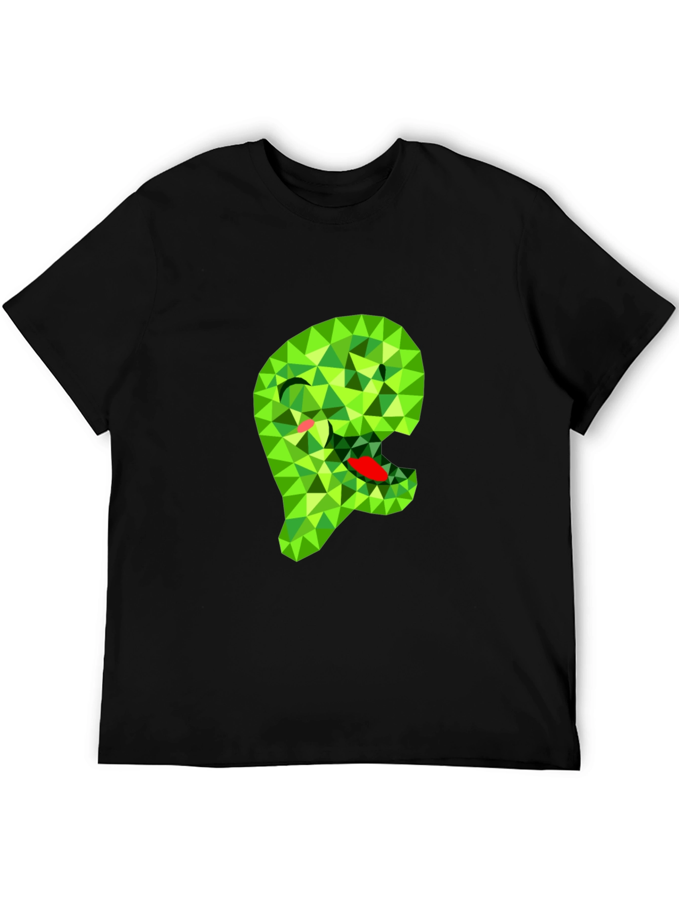 Geometric Green Monster Graphic Black T-Shirt