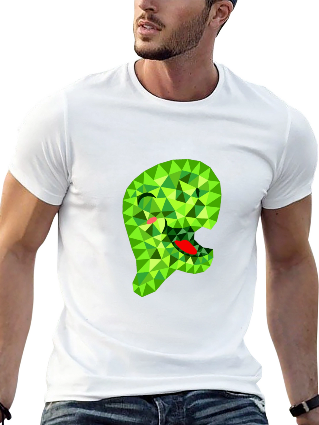 Geometric Green Monster Graphic Black T-Shirt