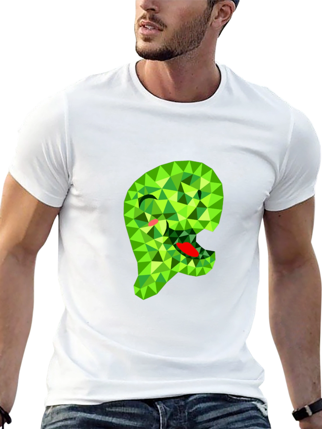 Geometric Green Monster Graphic Black T-Shirt