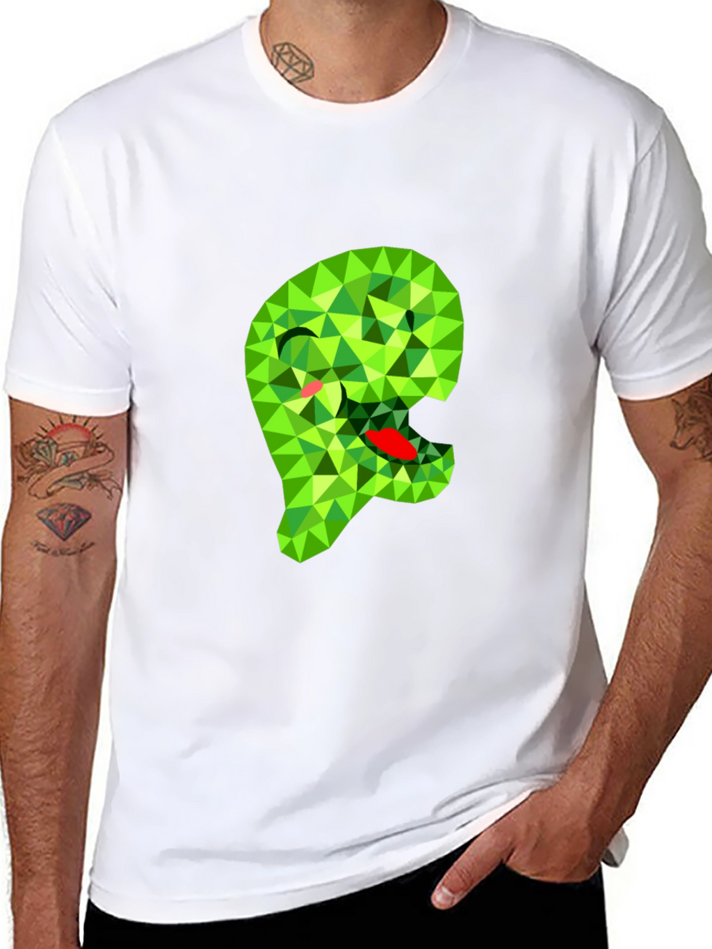 Geometric Green Monster Graphic Black T-Shirt