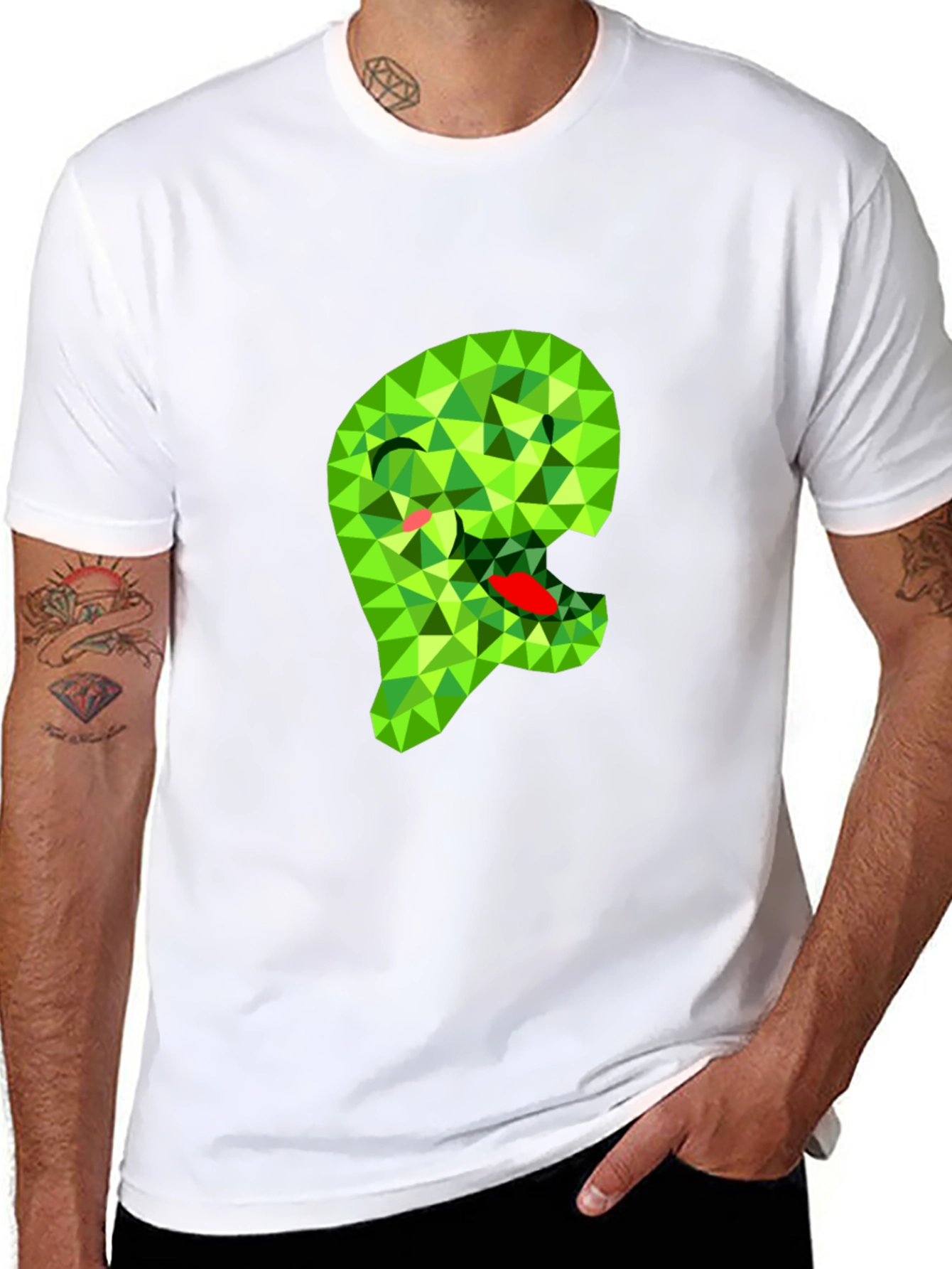 Geometric Green Monster Graphic Black T-Shirt