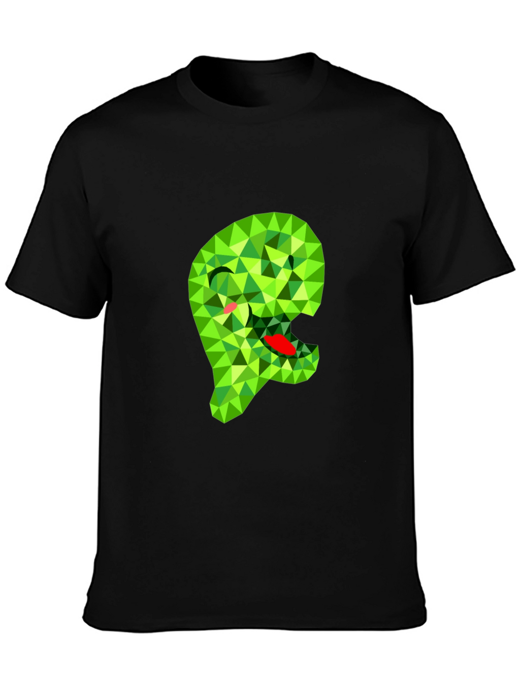 Geometric Green Monster Graphic Black T-Shirt