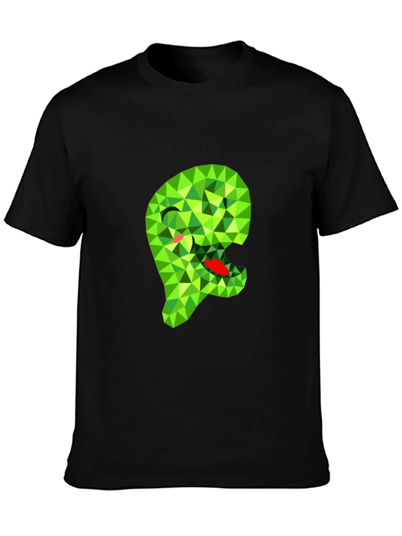 Geometric Green Monster Graphic Black T-Shirt