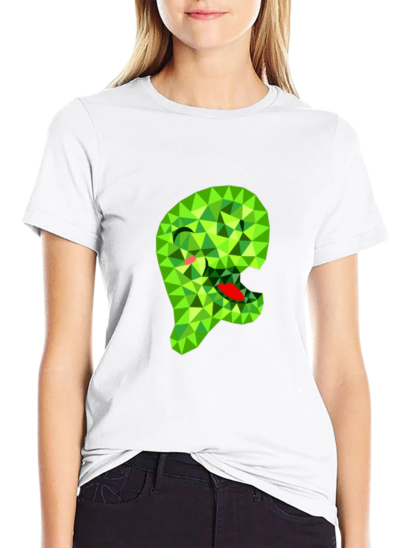 Geometric Green Monster Graphic Black T-Shirt