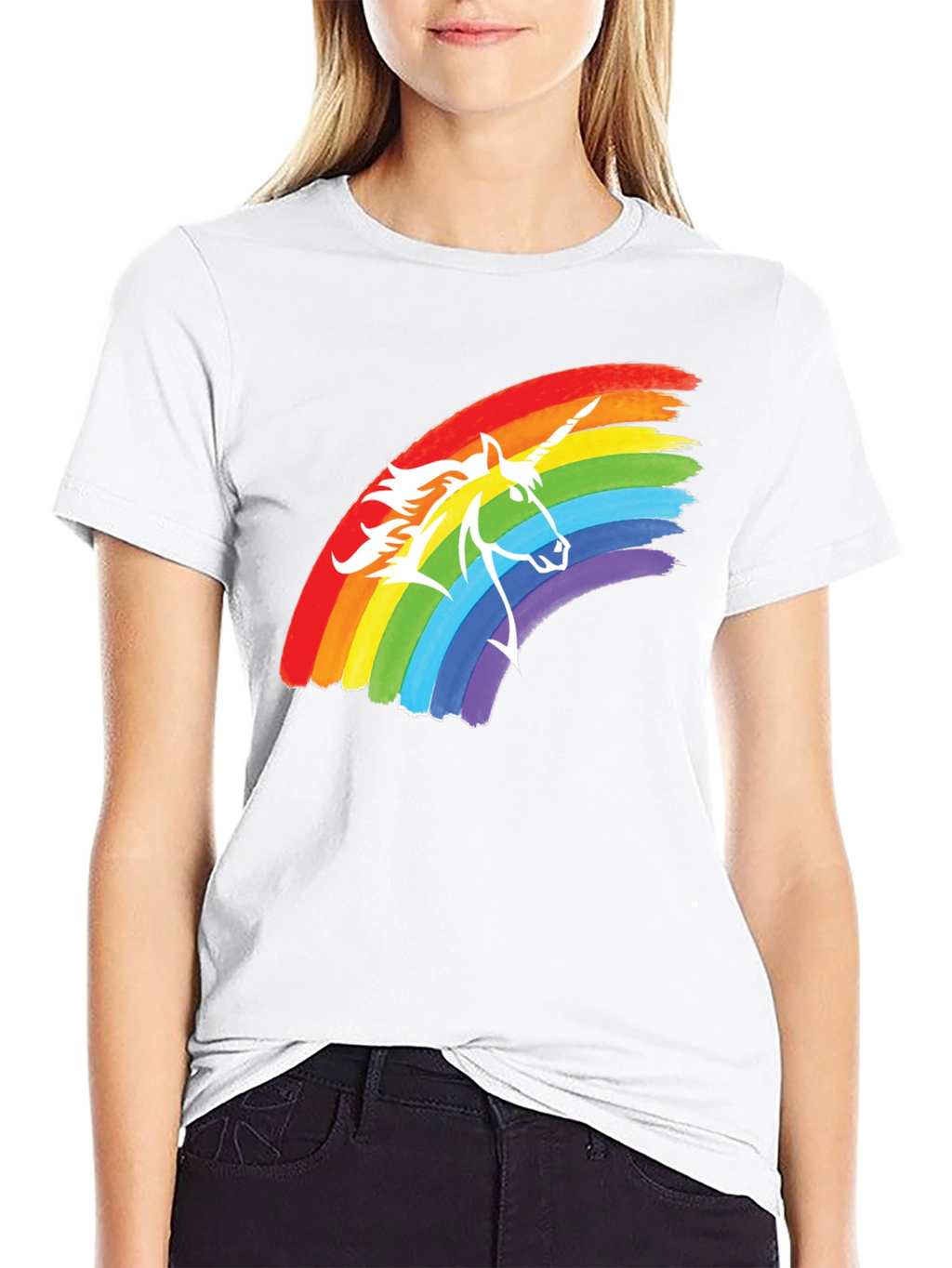 Unicorn Rainbow Graphic Black T-Shirt