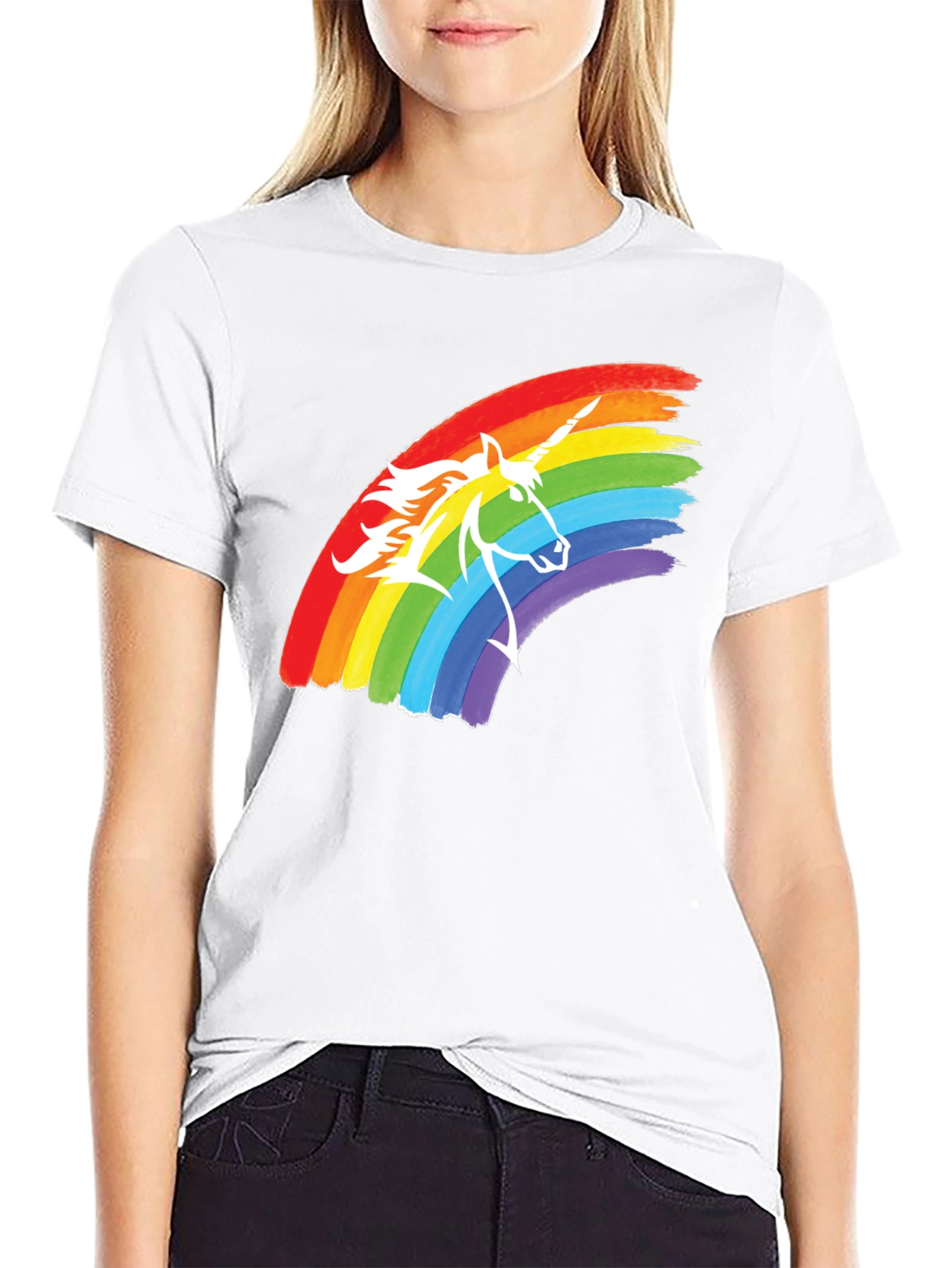Unicorn Rainbow Graphic Black T-Shirt