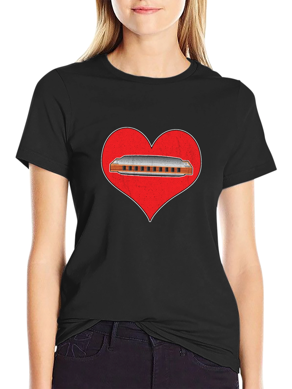 Harmonica Heart T-Shirt - Music Lover Tee