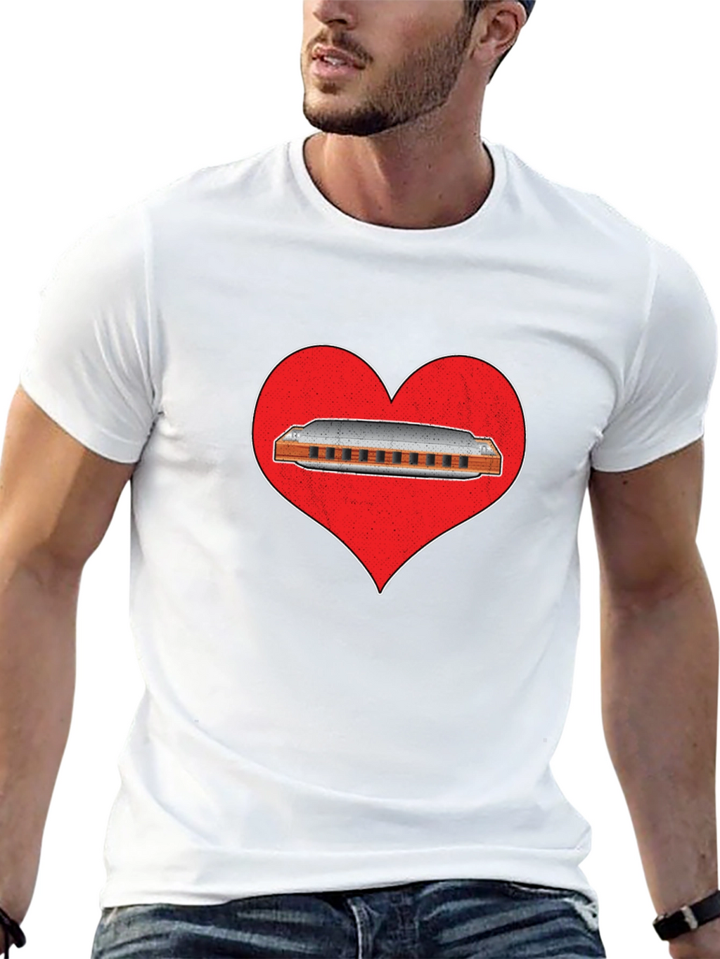 Harmonica Heart T-Shirt - Music Lover Tee