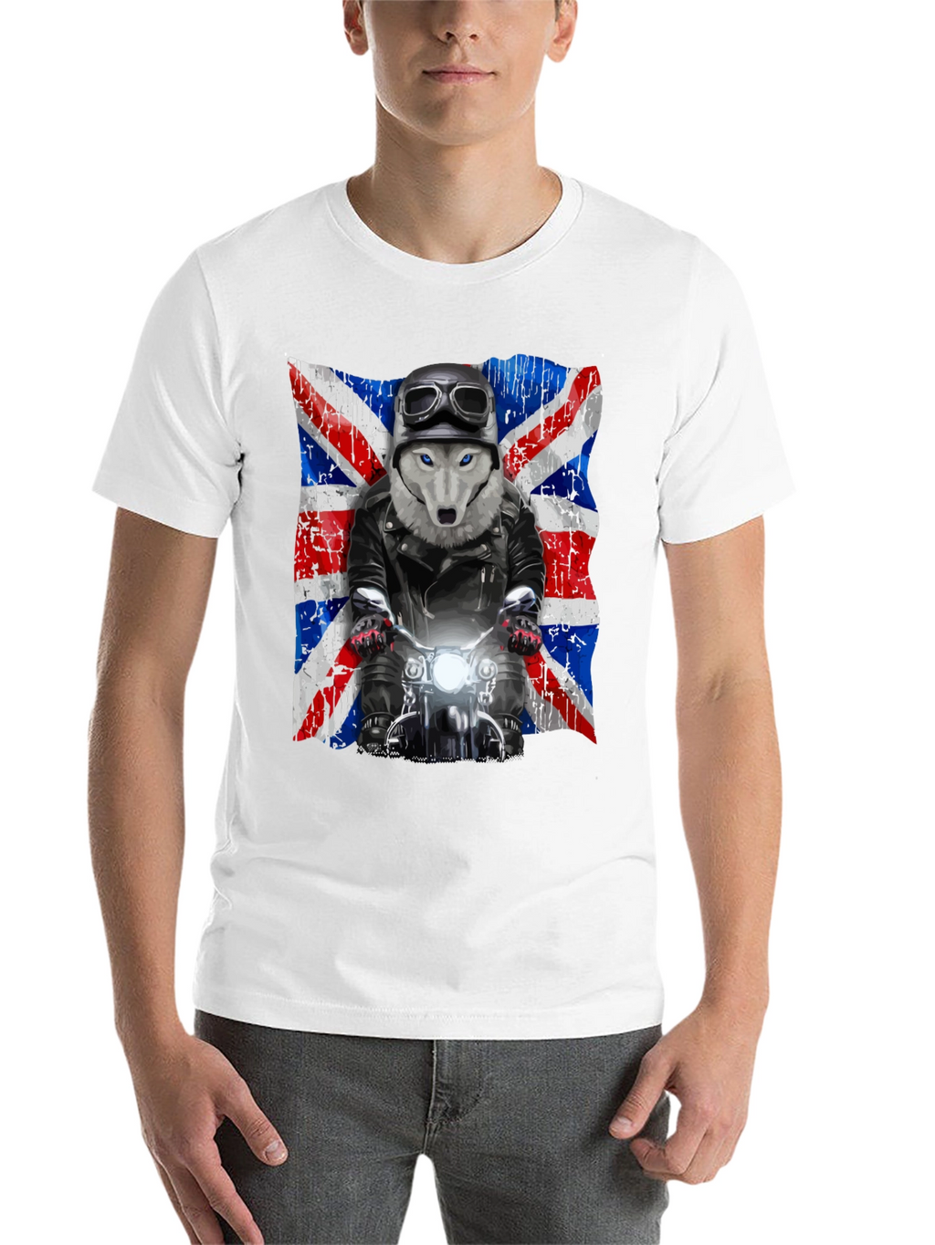 Wolf Biker Union Jack Graphic T-Shirt