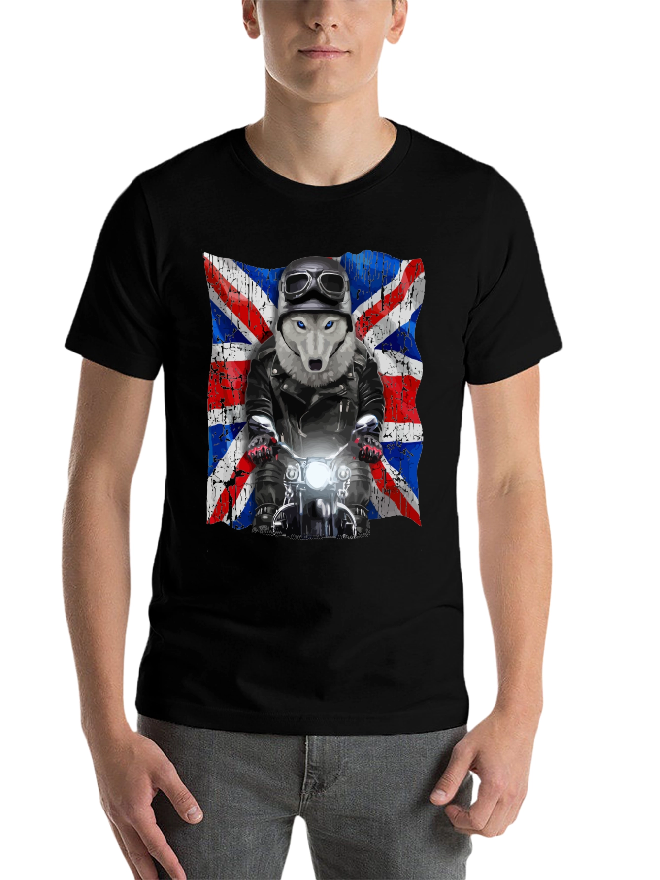 Wolf Biker Union Jack Graphic T-Shirt