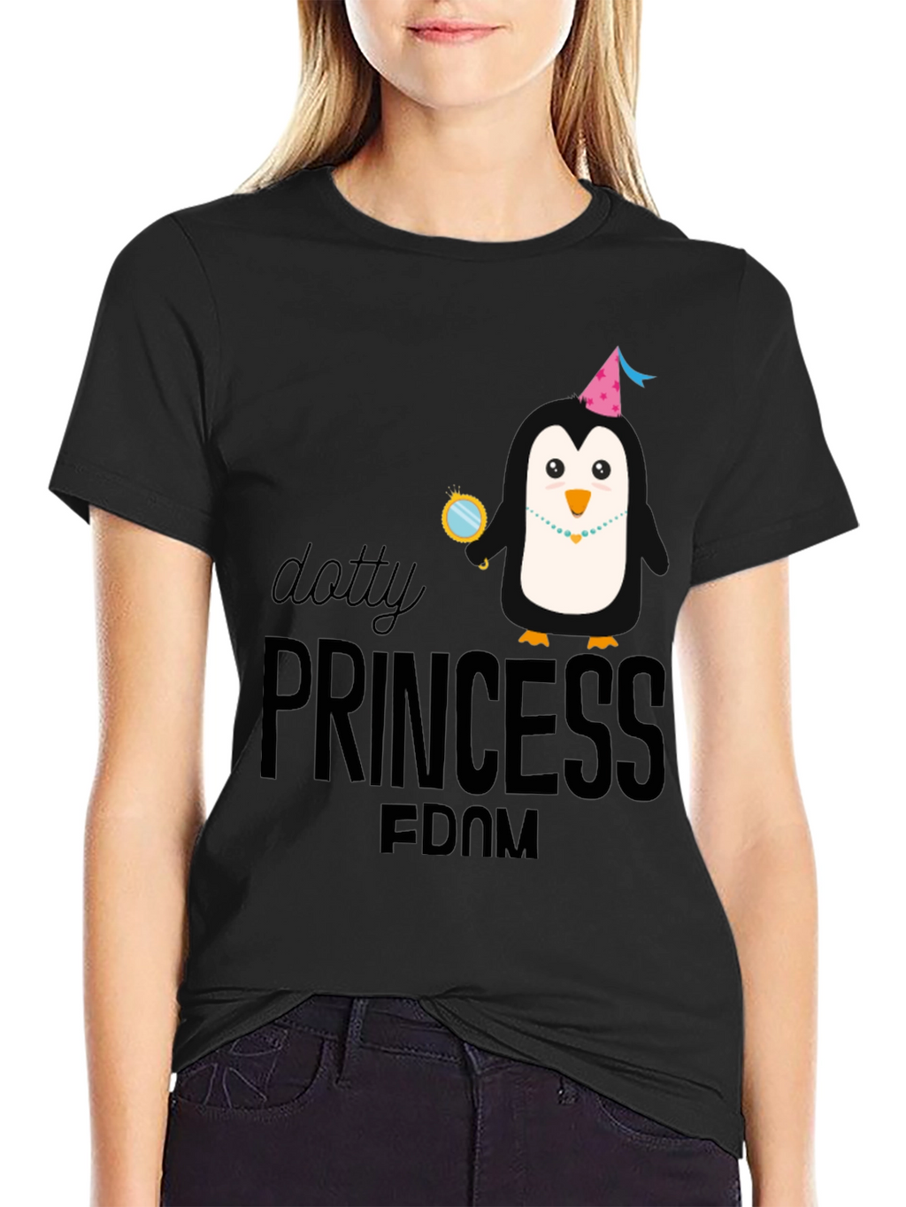 Dotty Princess Penguin Black T-Shirt