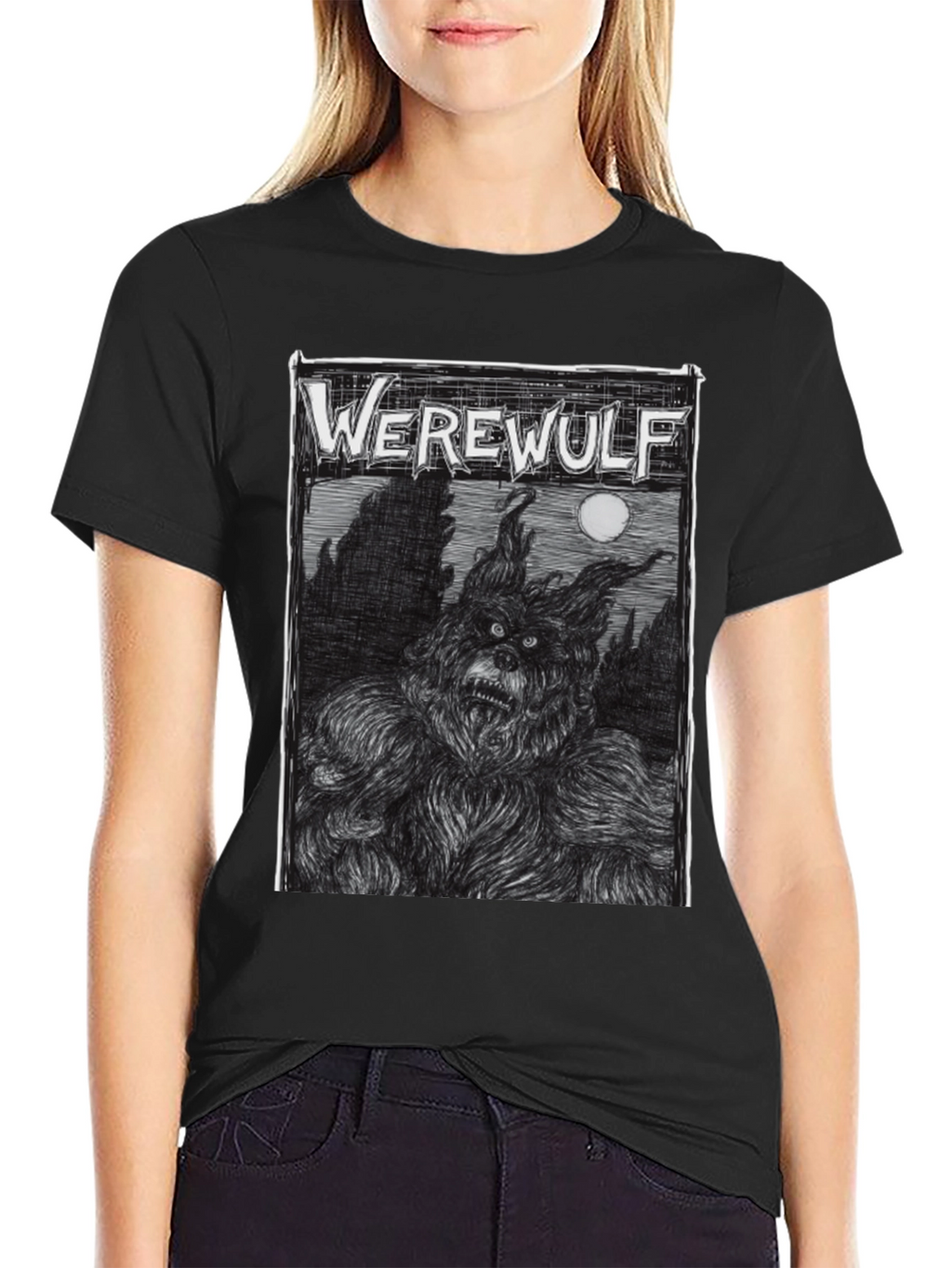 Werewolf Graphic Print Black T-Shirt