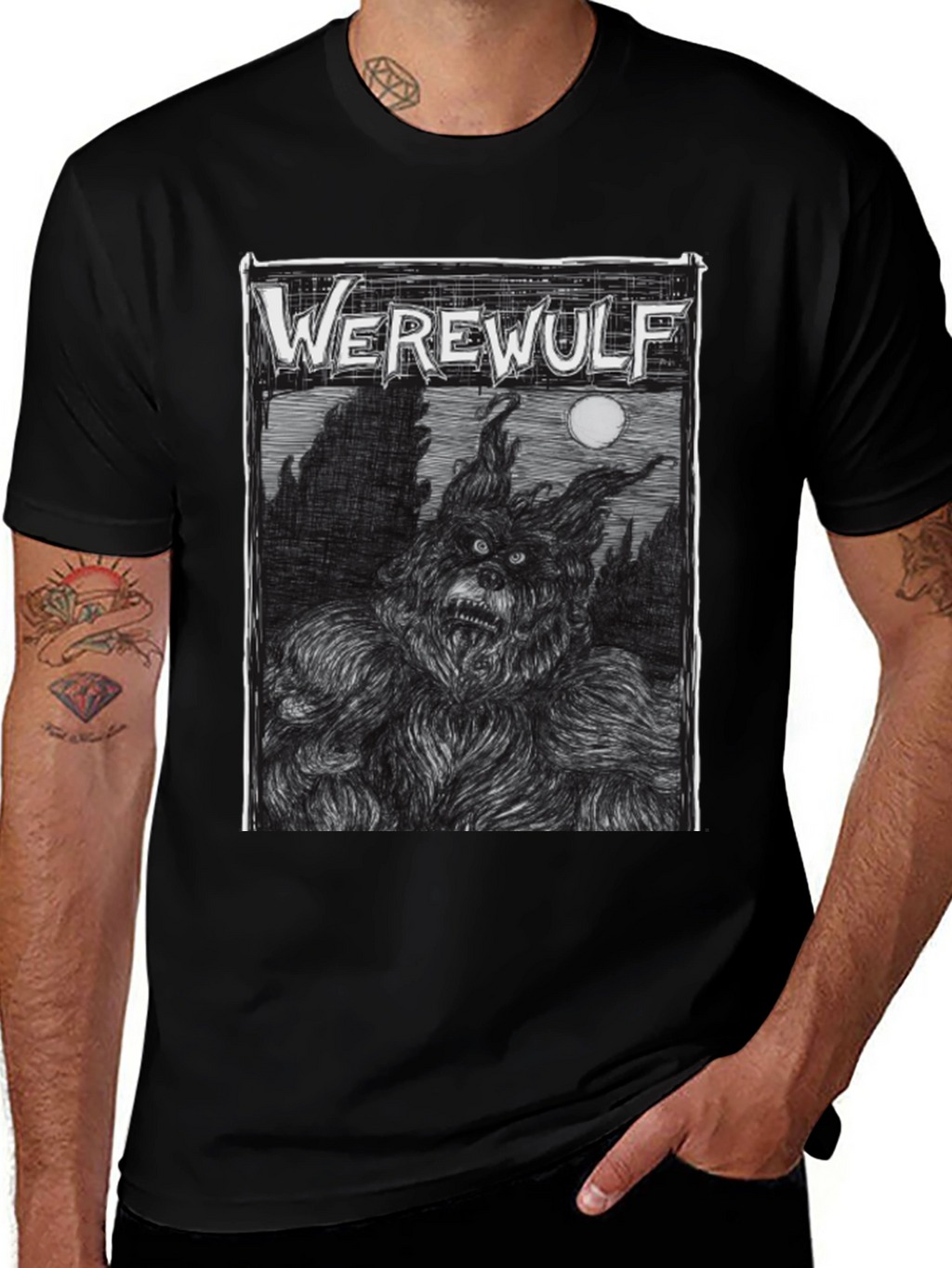 Werewolf Graphic Print Black T-Shirt