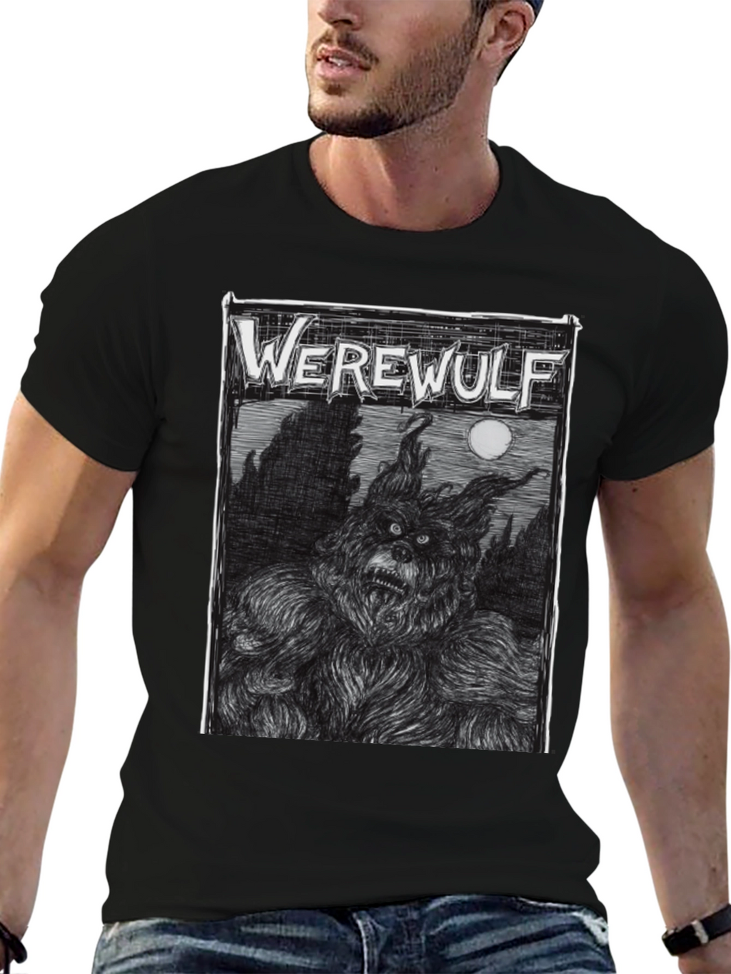 Werewolf Graphic Print Black T-Shirt