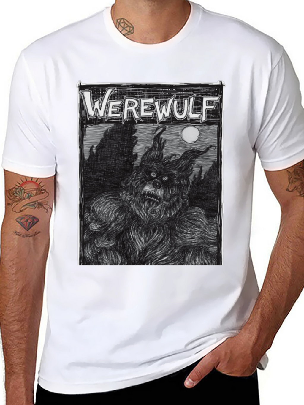 Werewolf Graphic Print Black T-Shirt