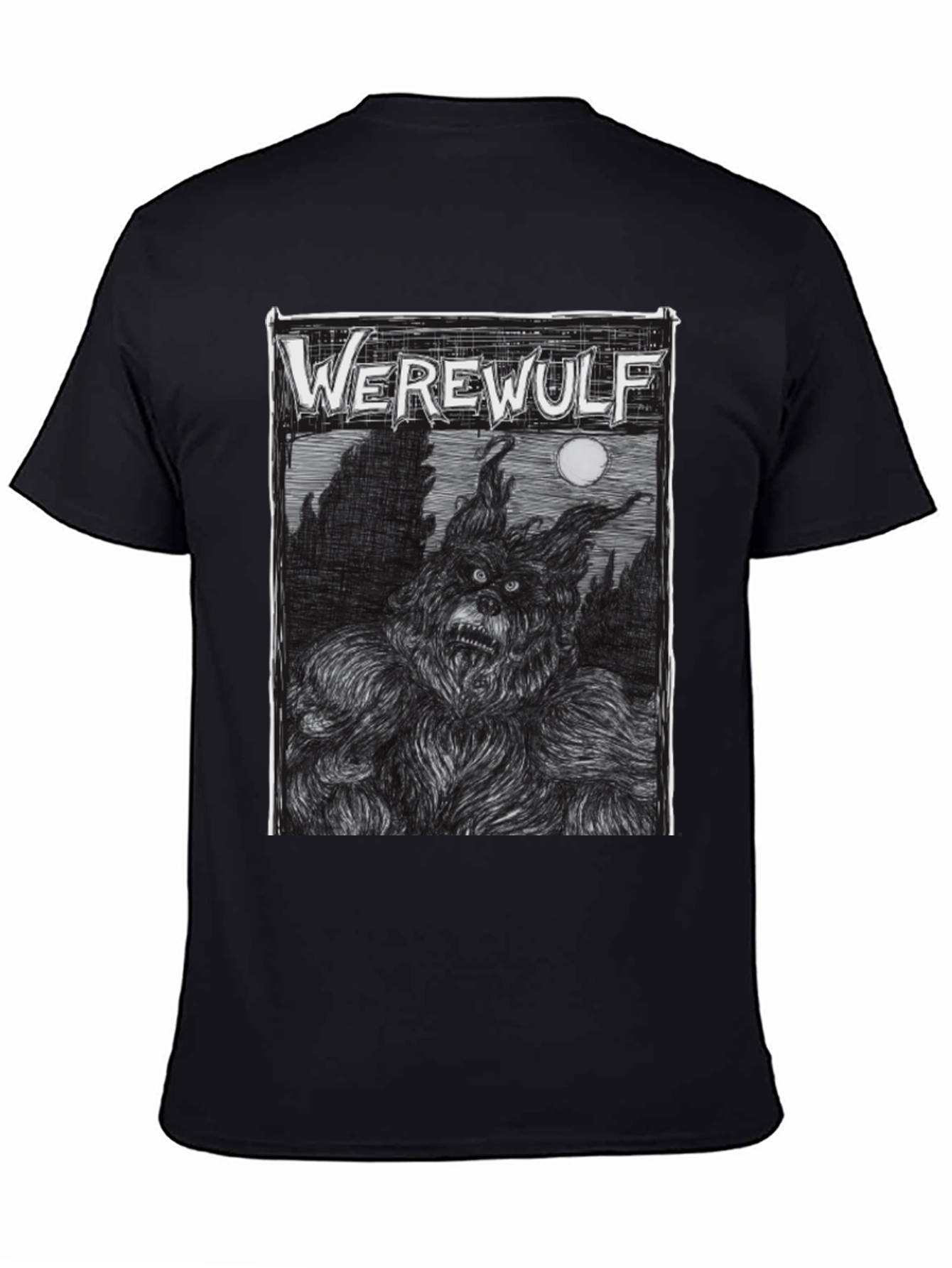 Werewolf Graphic Print Black T-Shirt