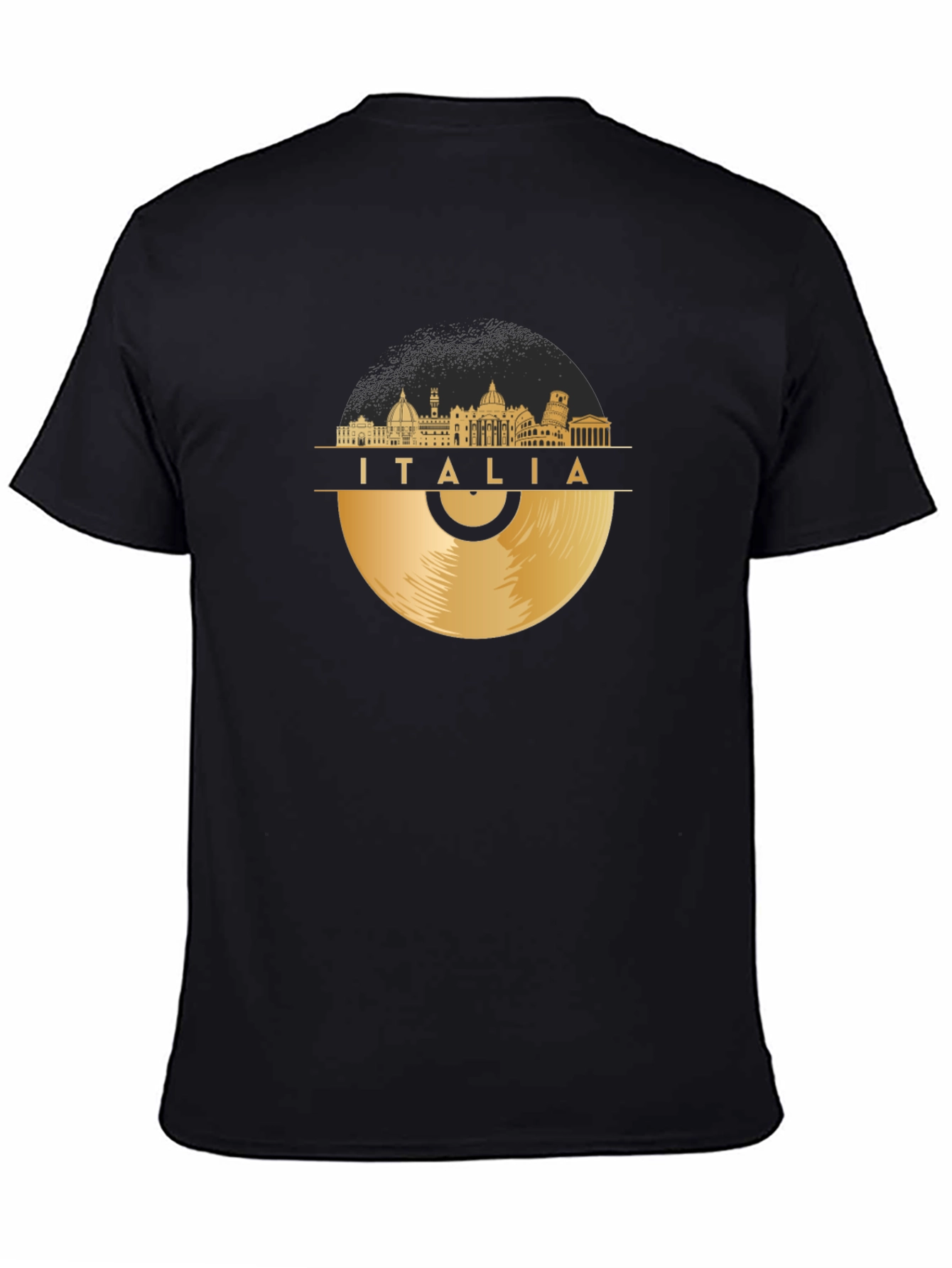 Italia Skyline Gold Vinyl Record Black T-Shirt