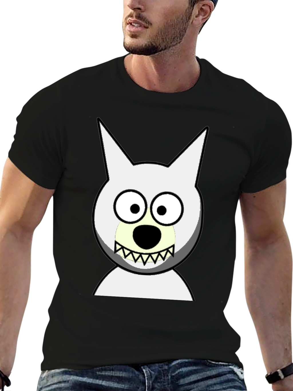 Funny Cartoon Wolf Graphic Black T-Shirt