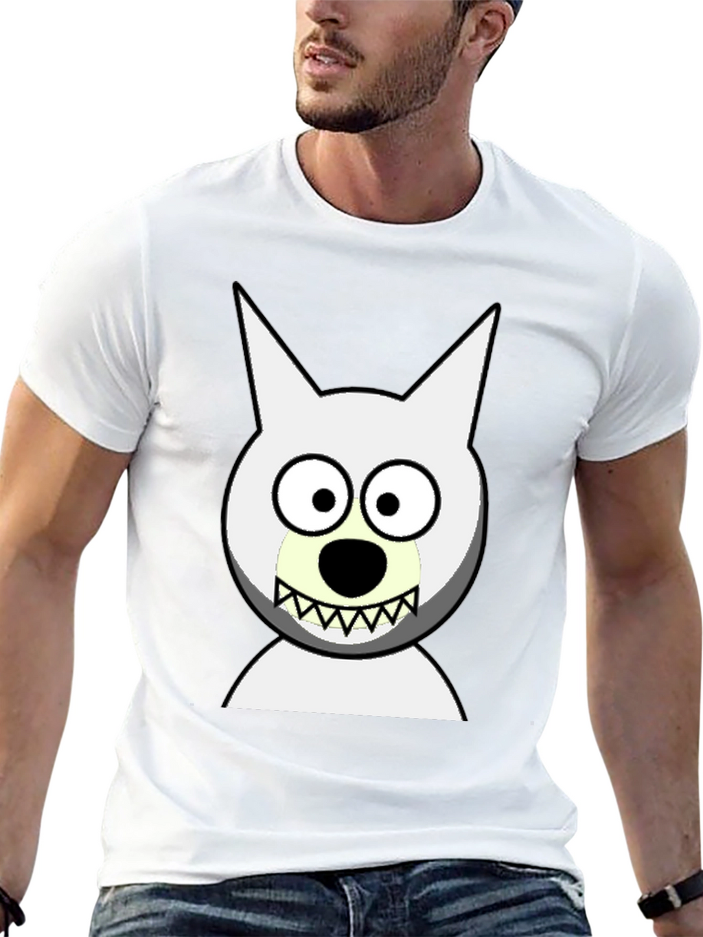 Funny Cartoon Wolf Graphic Black T-Shirt