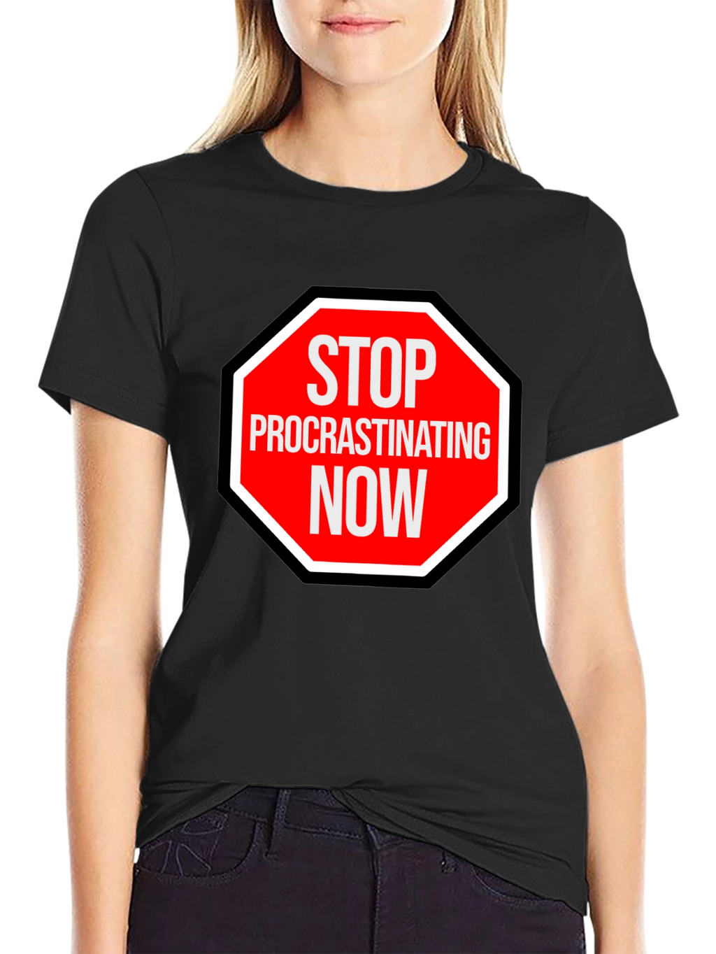 Stop Procrastinating Now Graphic Tee - Black