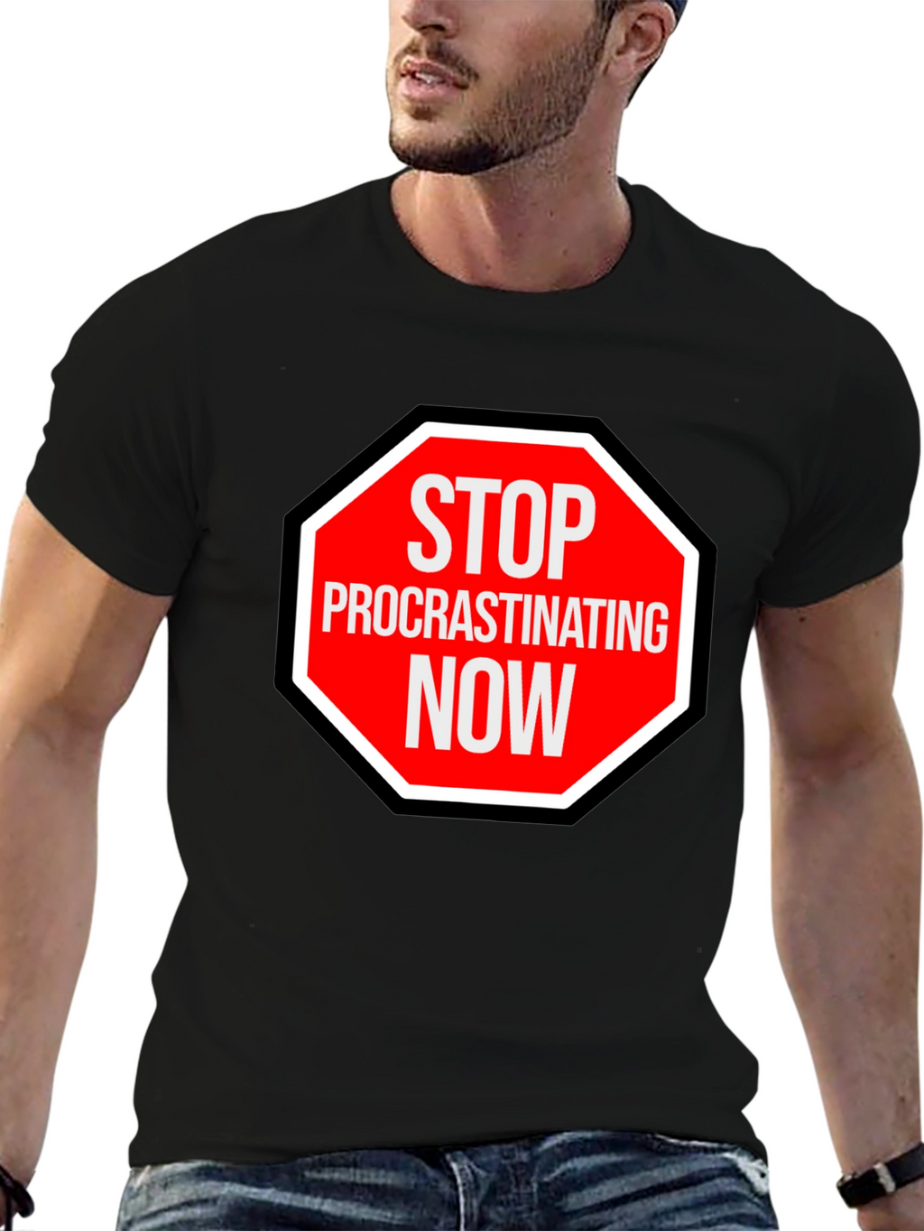 Stop Procrastinating Now Graphic Tee - Black