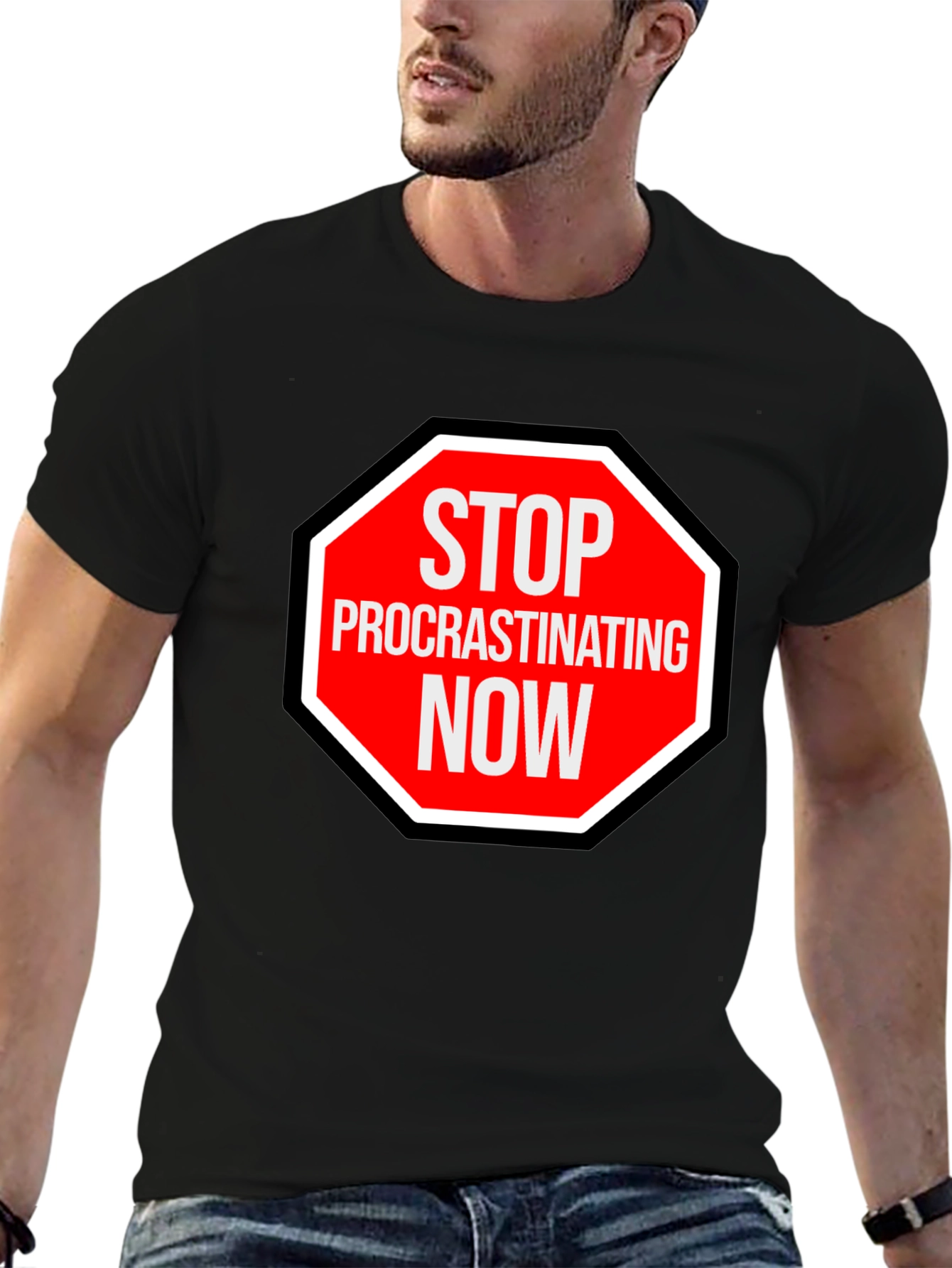 Stop Procrastinating Now Graphic Tee - Black