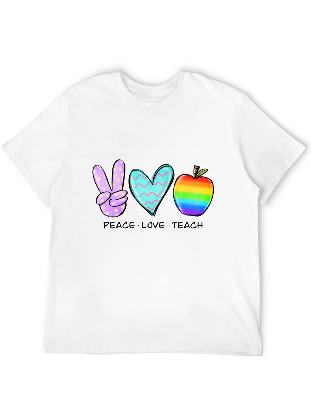 Peace Love Teach T-Shirt Teacher Rainbow Apple Heart