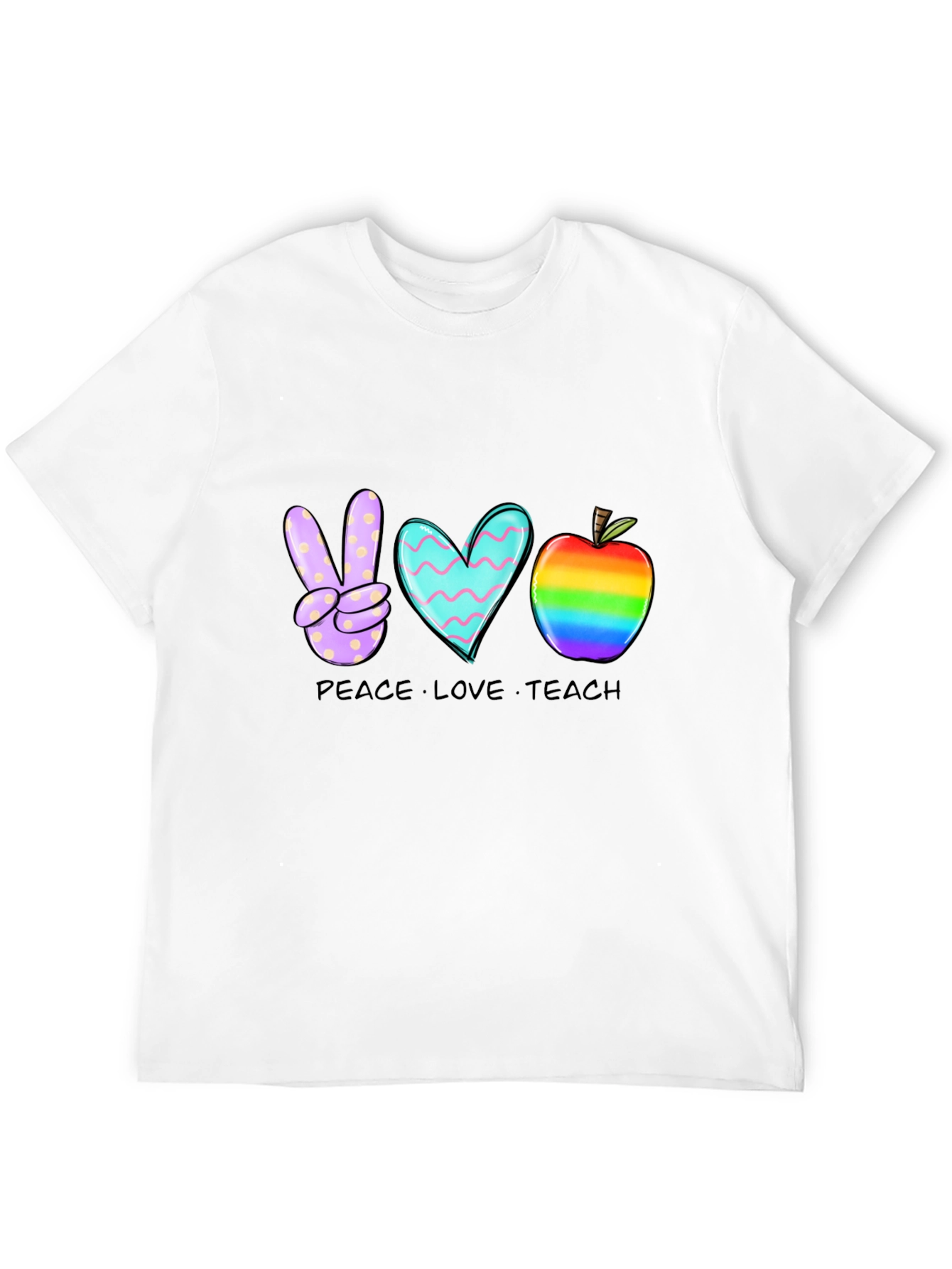 Peace Love Teach T-Shirt Teacher Rainbow Apple Heart